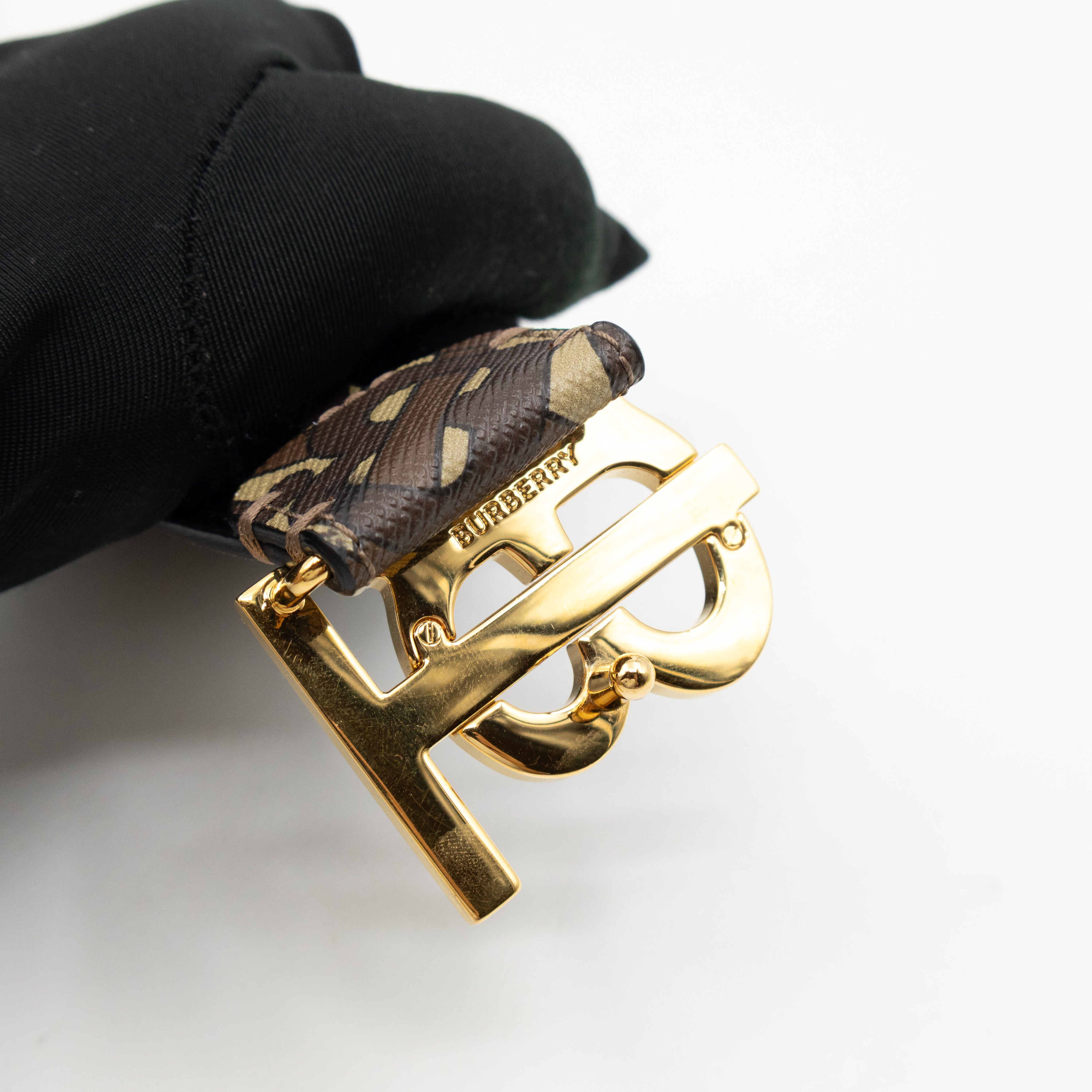 TB Logo Buckle Brown Leather Belt M