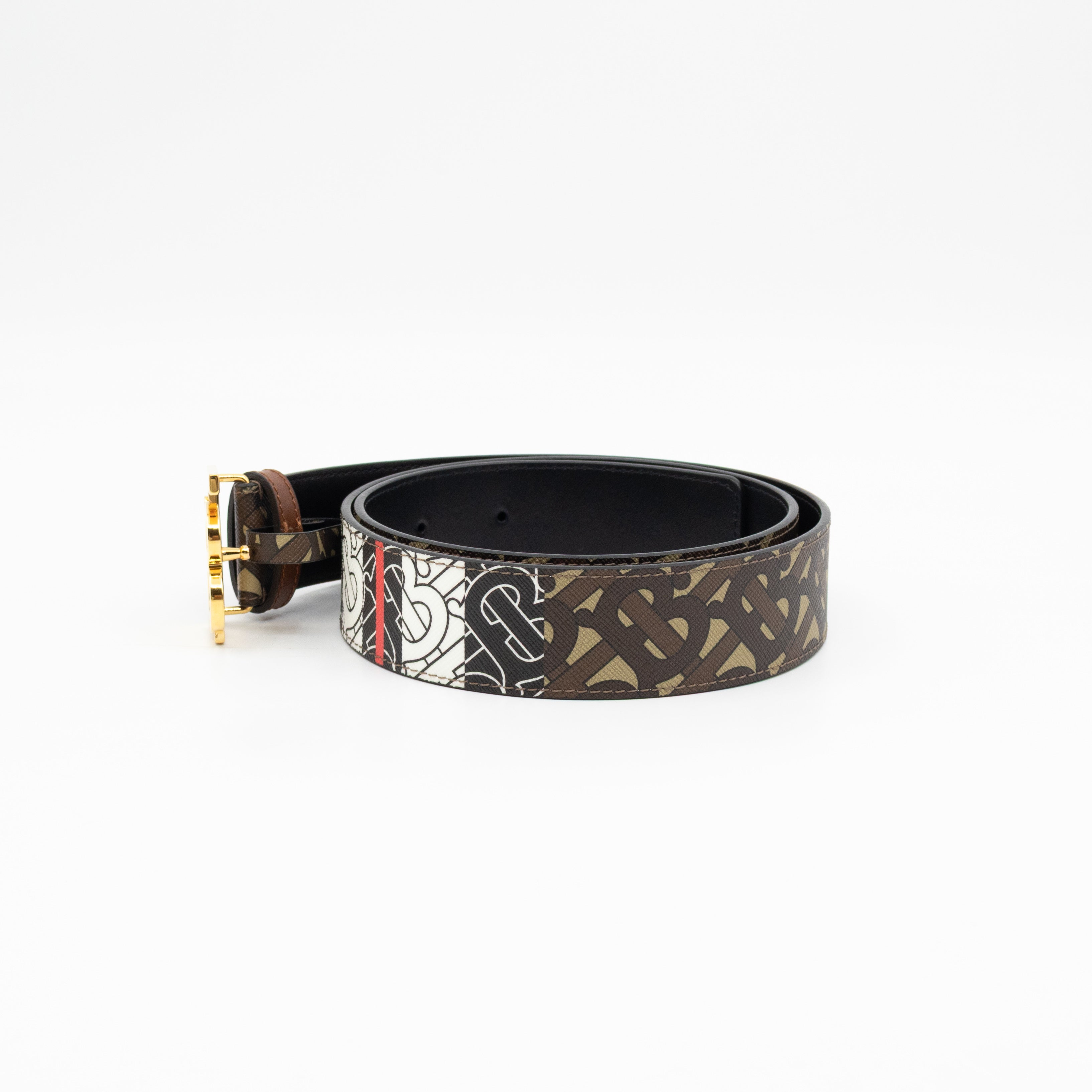 TB Logo Buckle Brown Leather Belt M