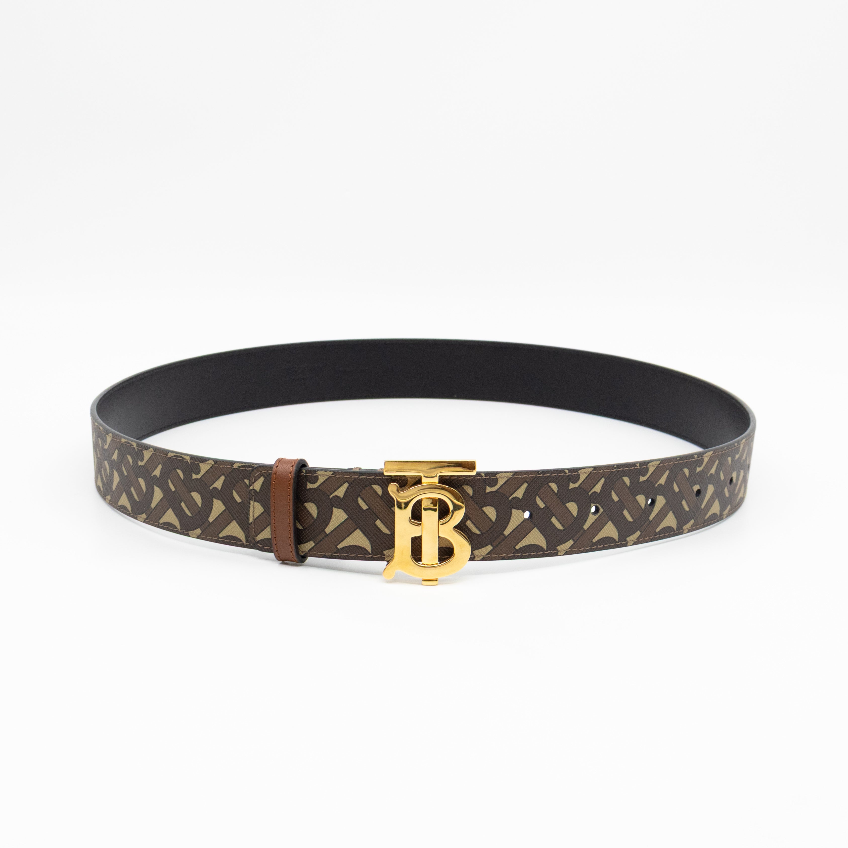 TB Logo Buckle Brown Leather Belt M