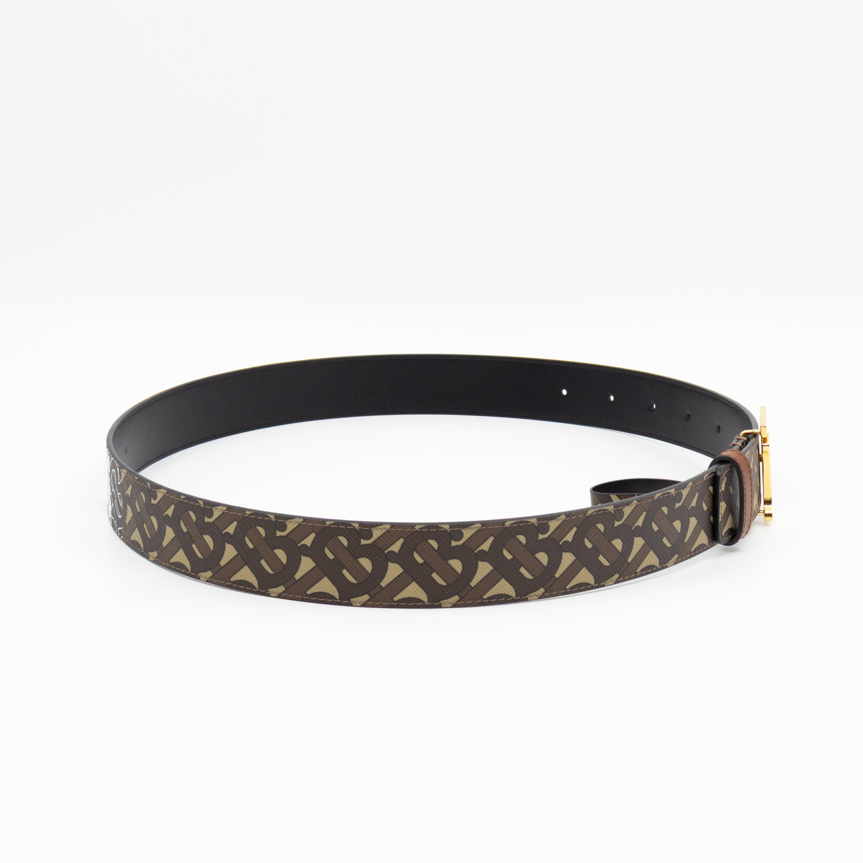 TB Logo Buckle Brown Leather Belt M