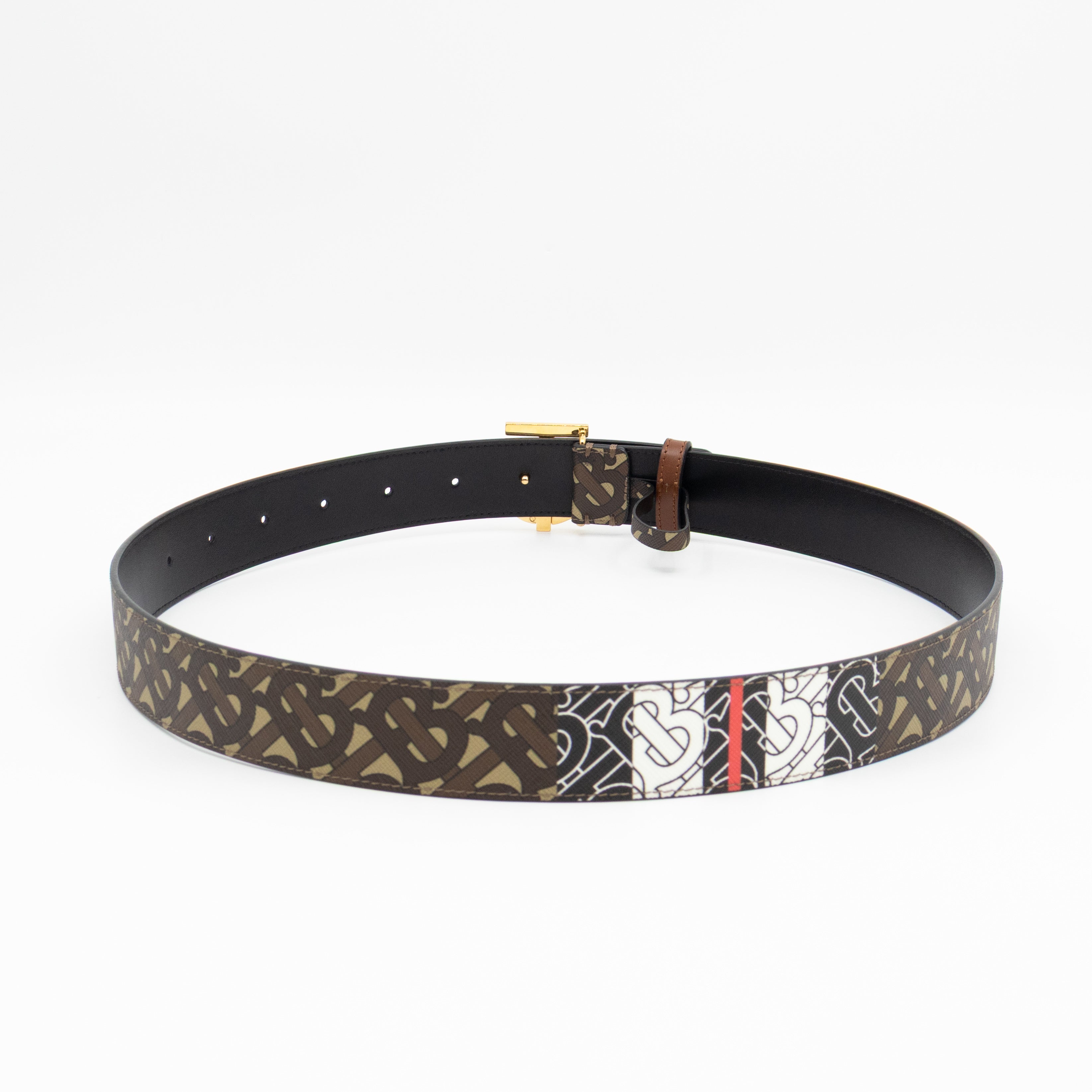 TB Logo Buckle Brown Leather Belt M