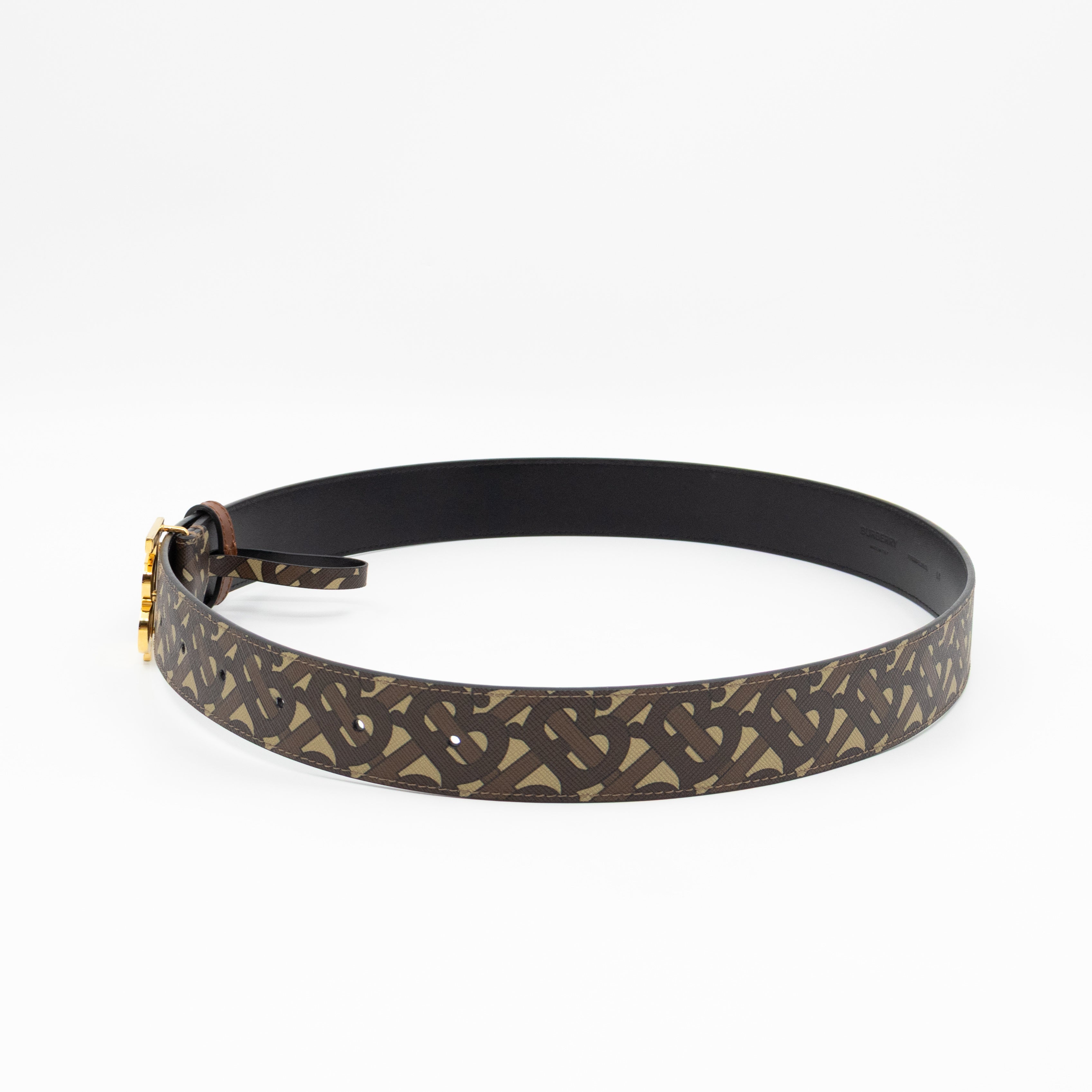 TB Logo Buckle Brown Leather Belt M