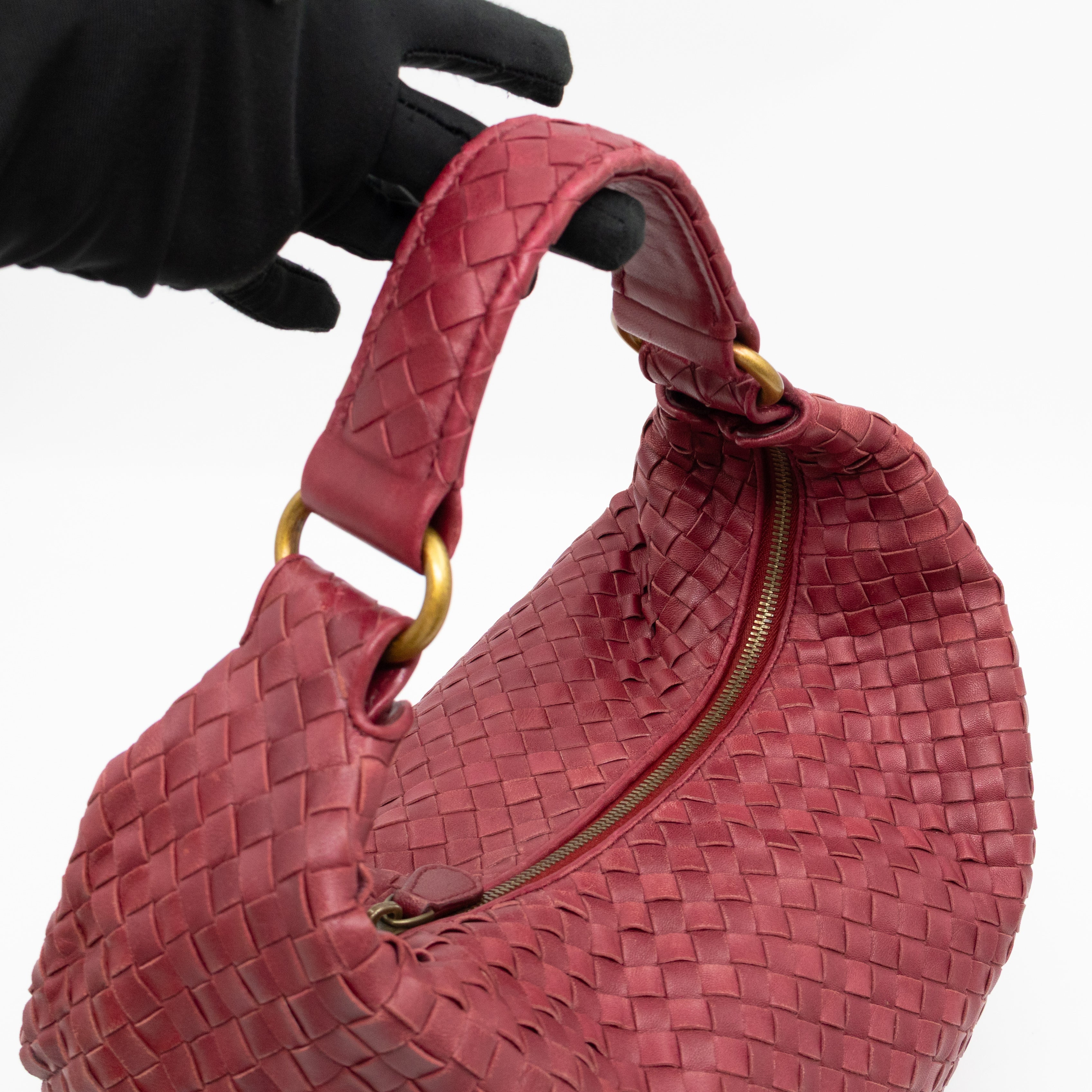 Pyramid Hobo Bag Fuchsia Intrecciato Leather