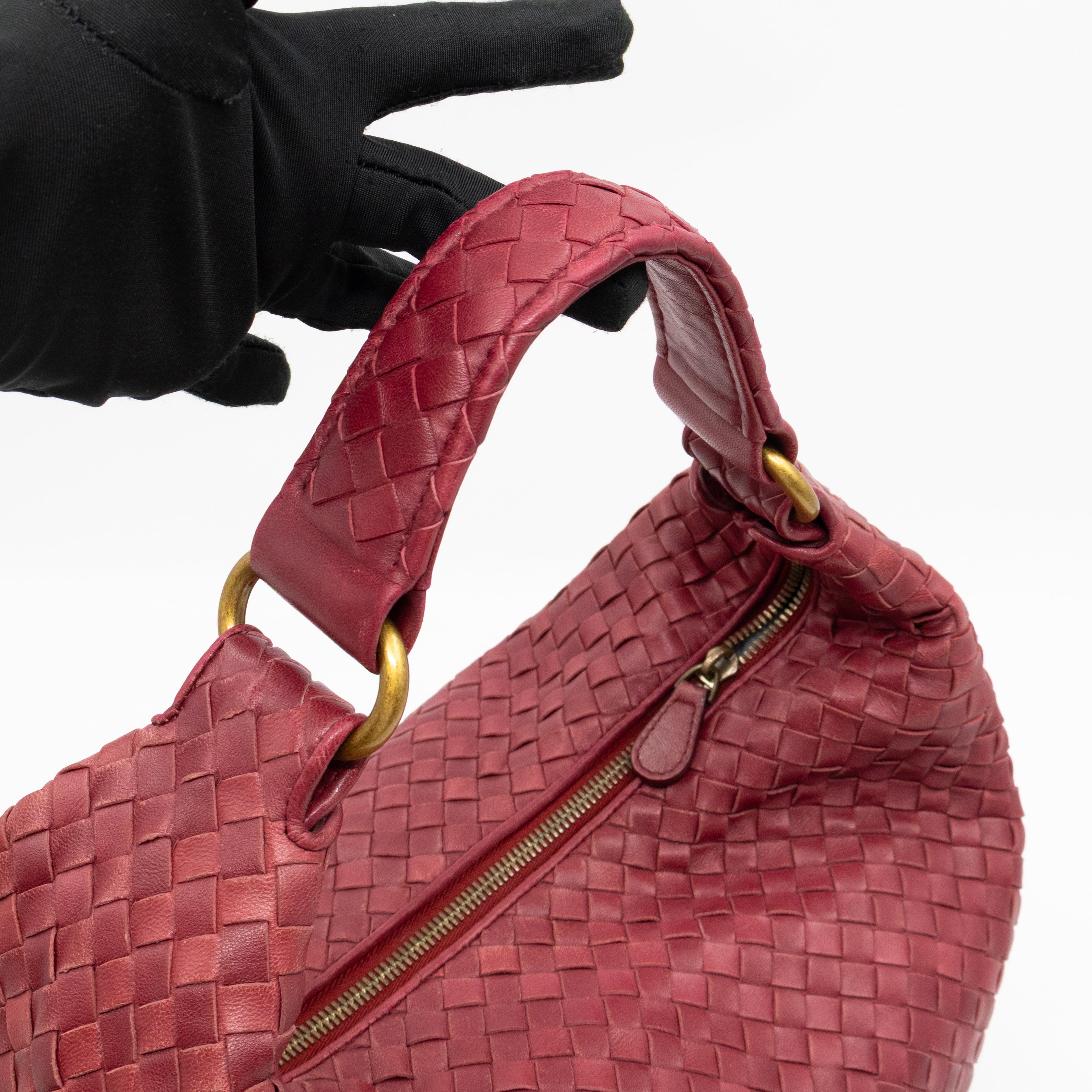 Pyramid Hobo Bag Fuchsia Intrecciato Leather