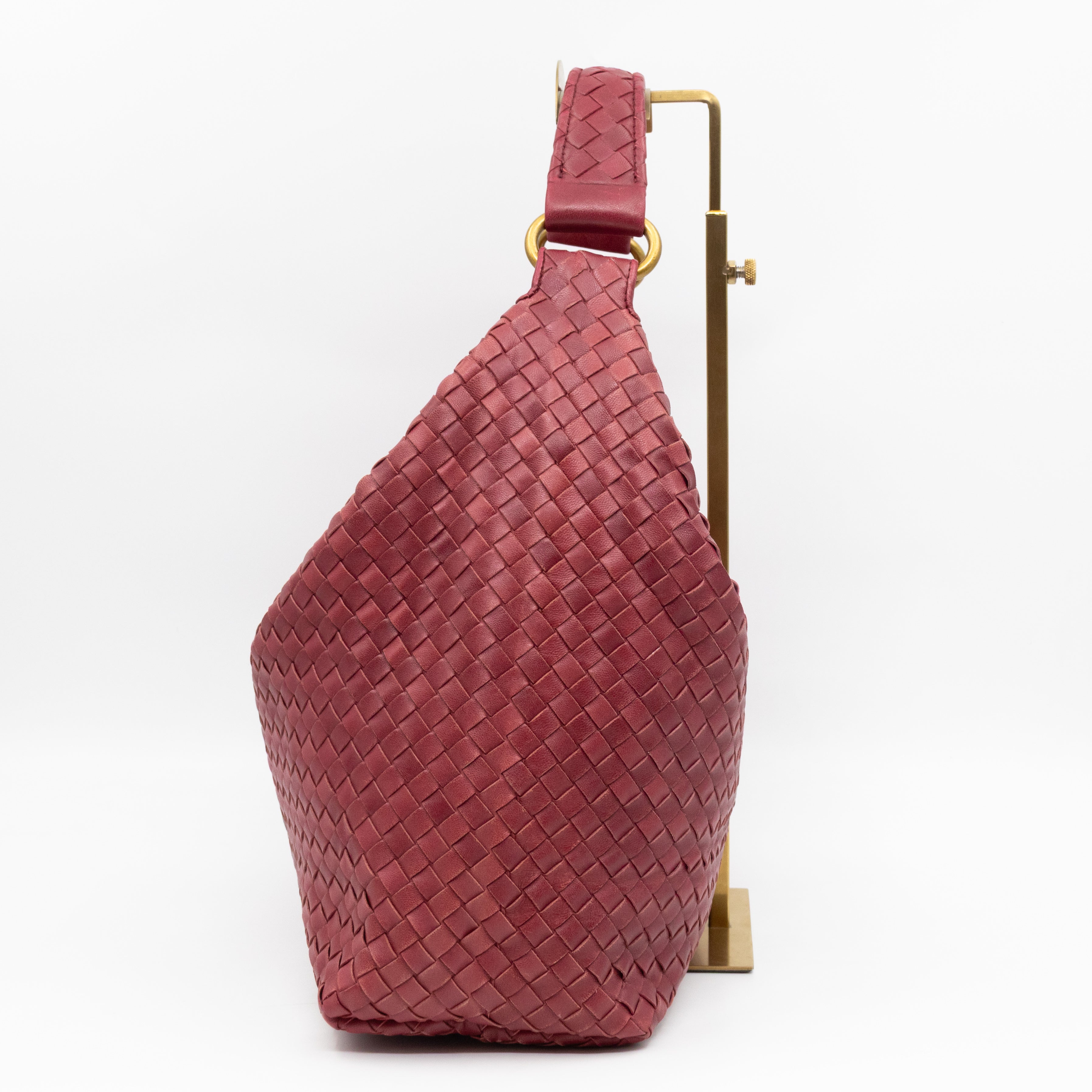Pyramid Hobo Bag Fuchsia Intrecciato Leather