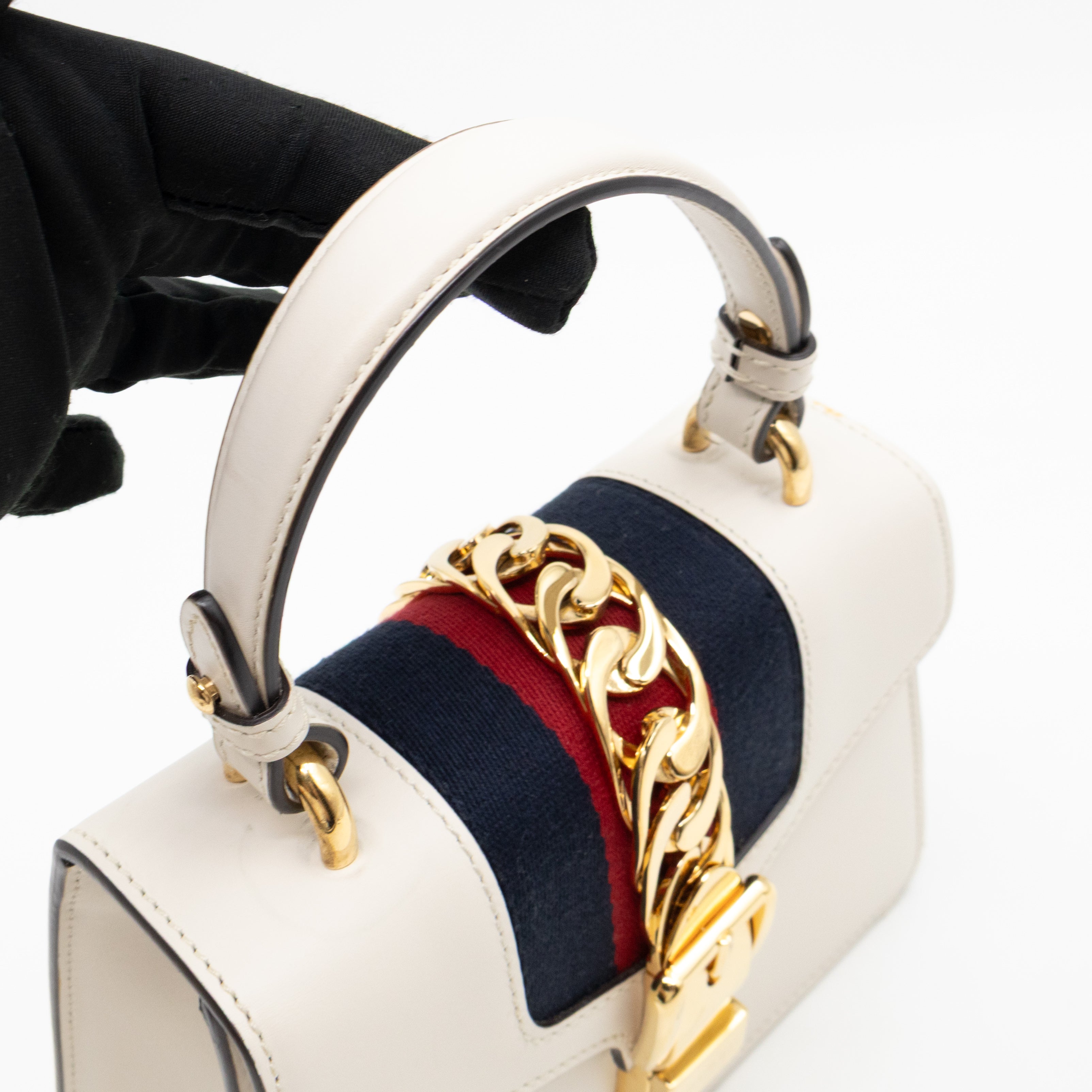 Sylvie Mini Top Handle White Leather