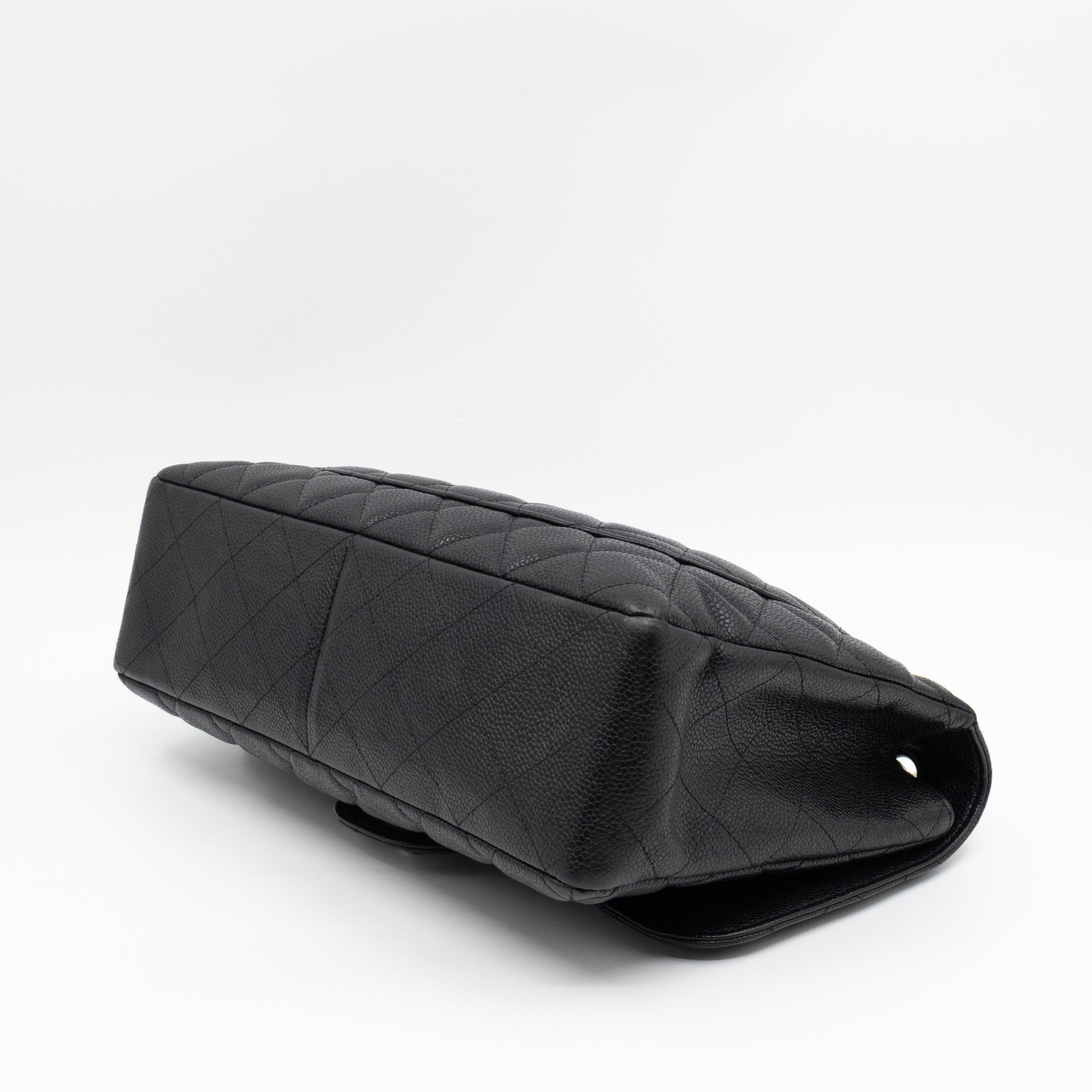 Classic Single Flap Jumbo Black Caviarskin Leather Silver
