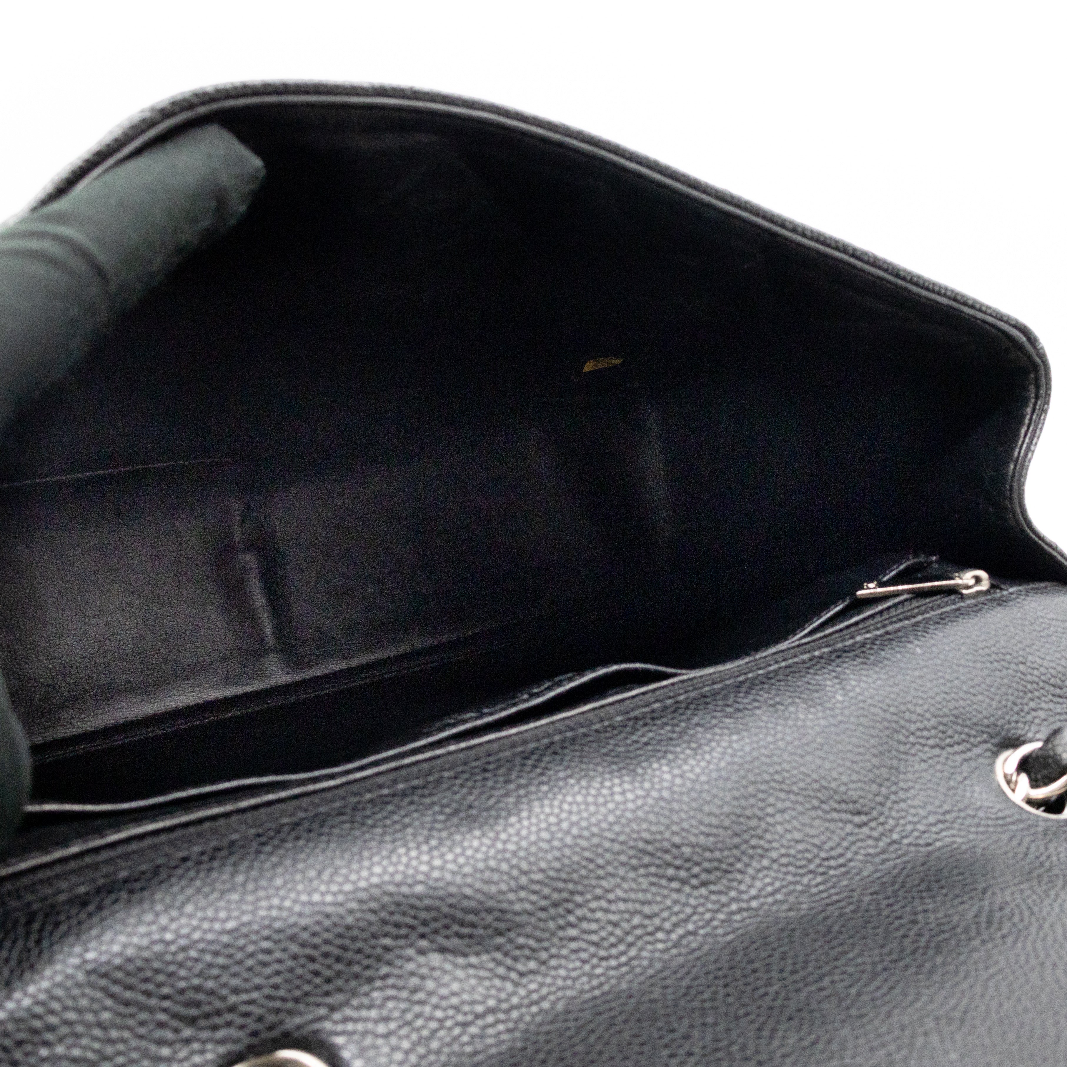 Classic Single Flap Jumbo Black Caviarskin Leather Silver