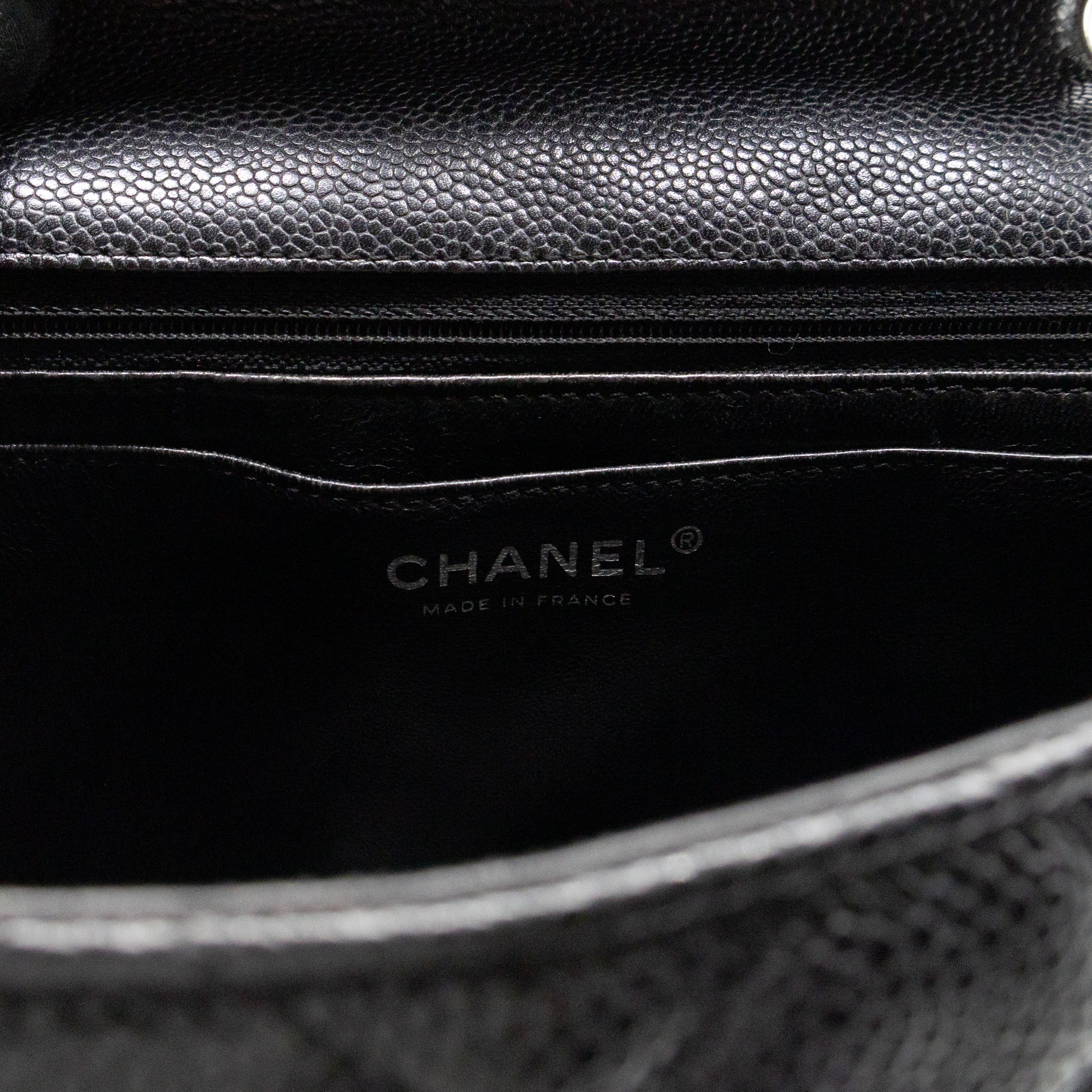 Classic Single Flap Jumbo Black Caviarskin Leather Silver