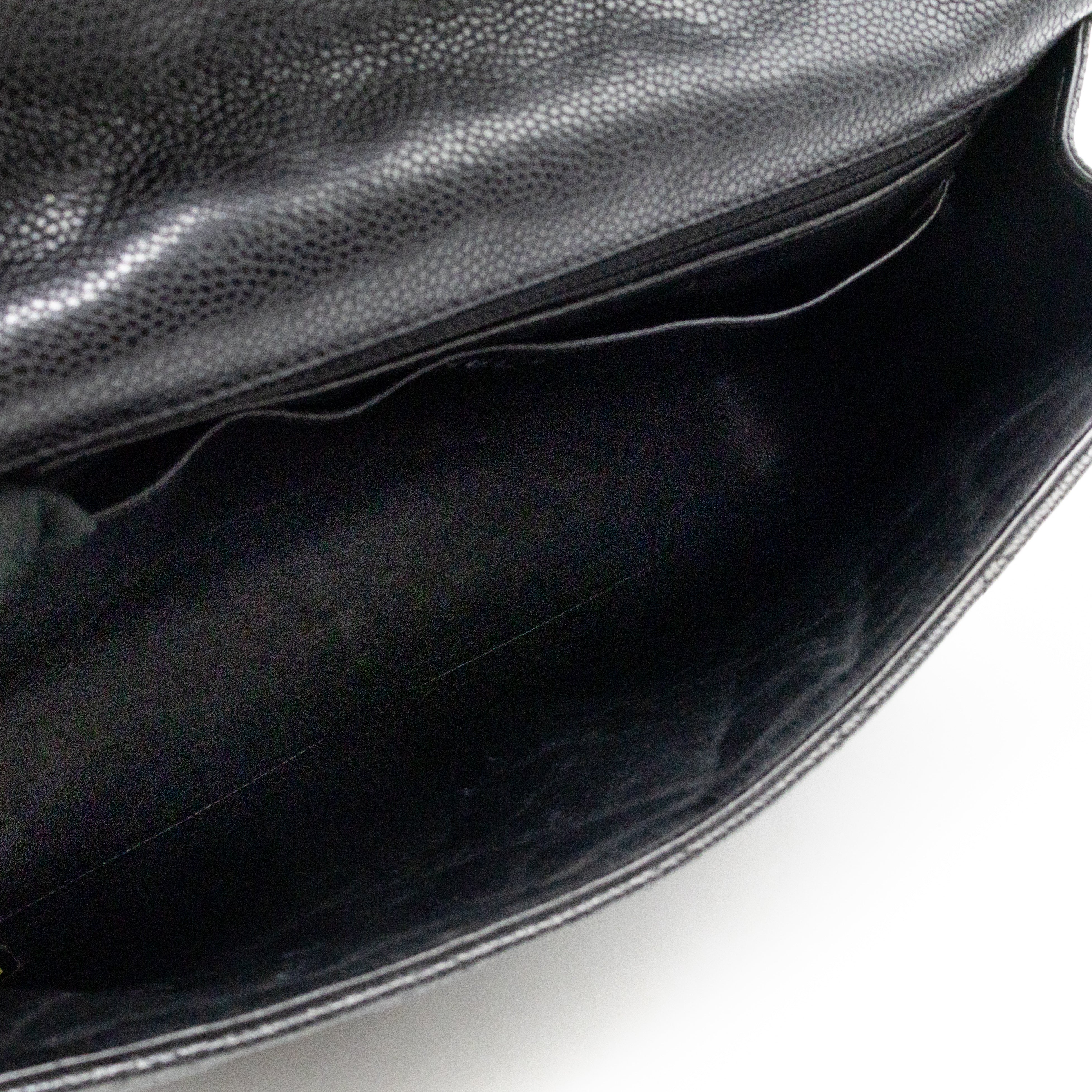 Classic Single Flap Jumbo Black Caviarskin Leather Silver