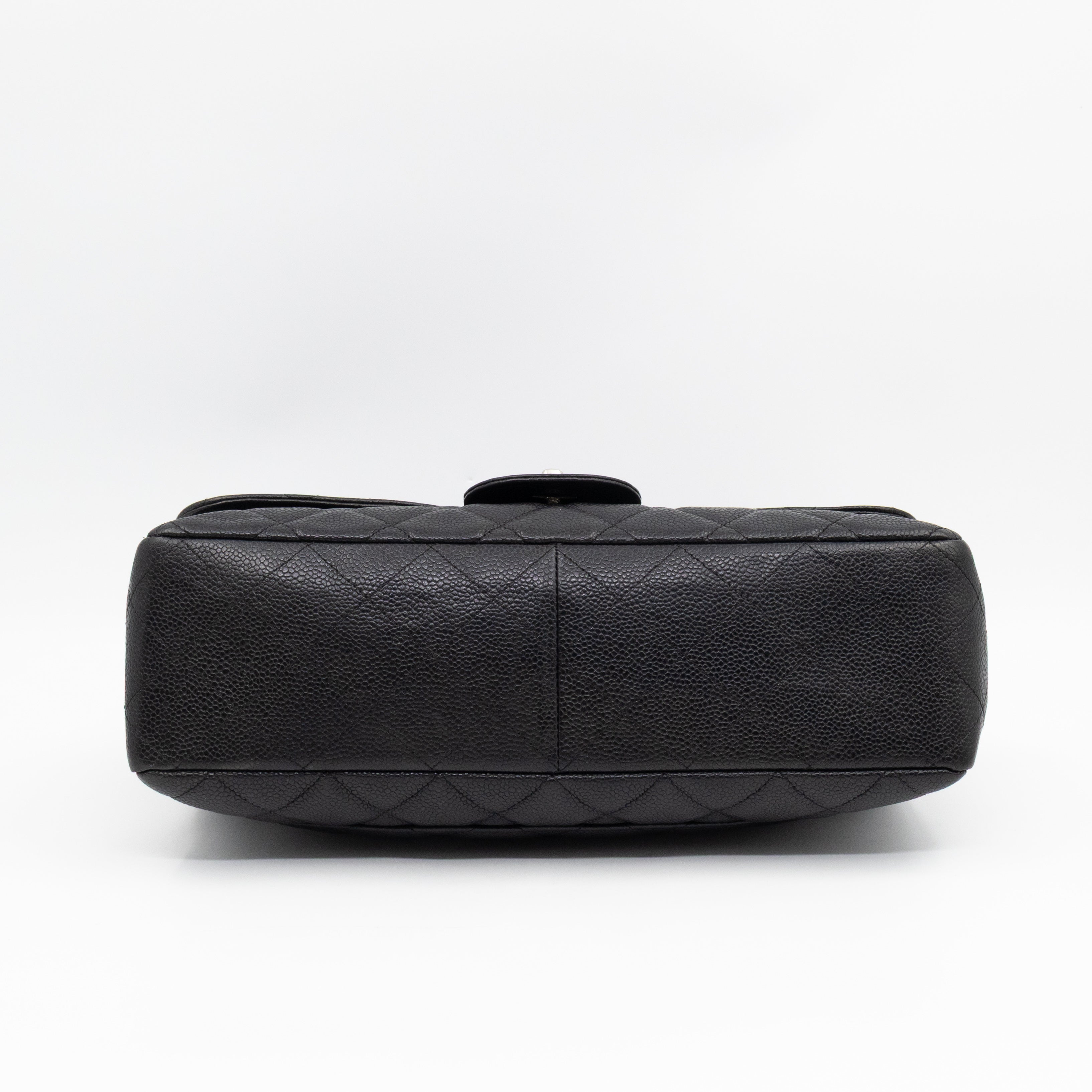 Classic Single Flap Jumbo Black Caviarskin Leather Silver