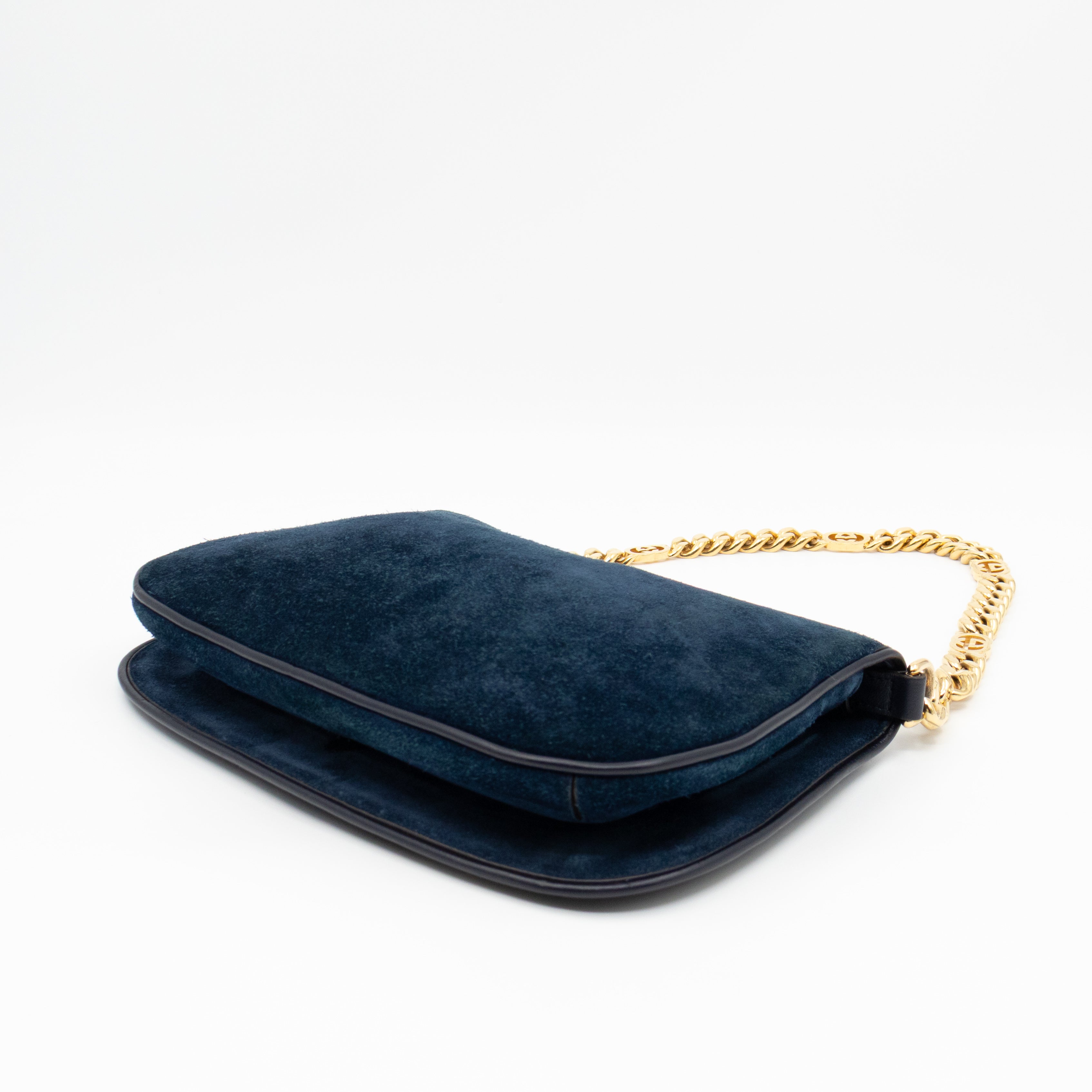 Blondie Small Shoulder Bag Blue Suede