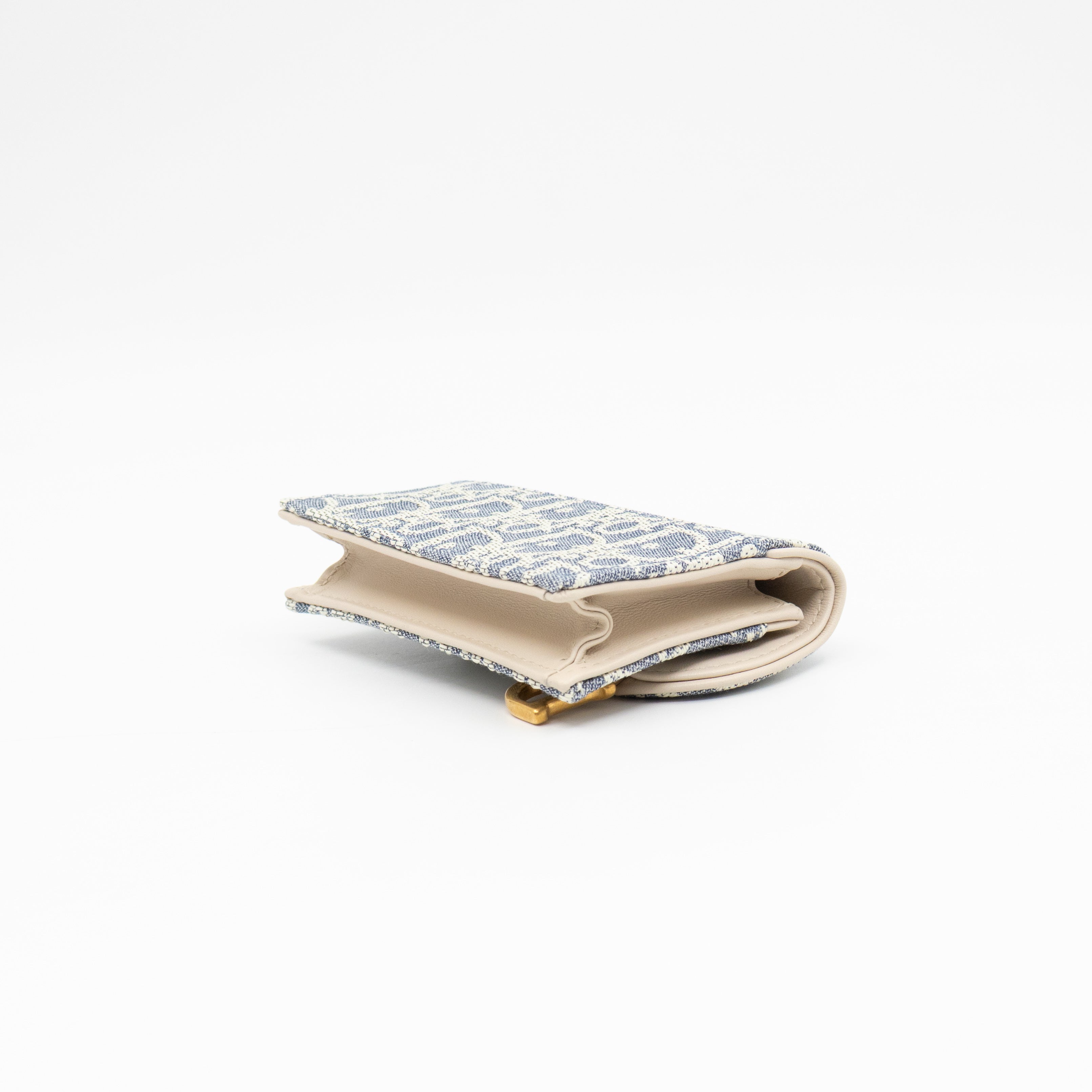 Saddle Bloom Card Holder Blue Denim Dior Oblique Jacquard