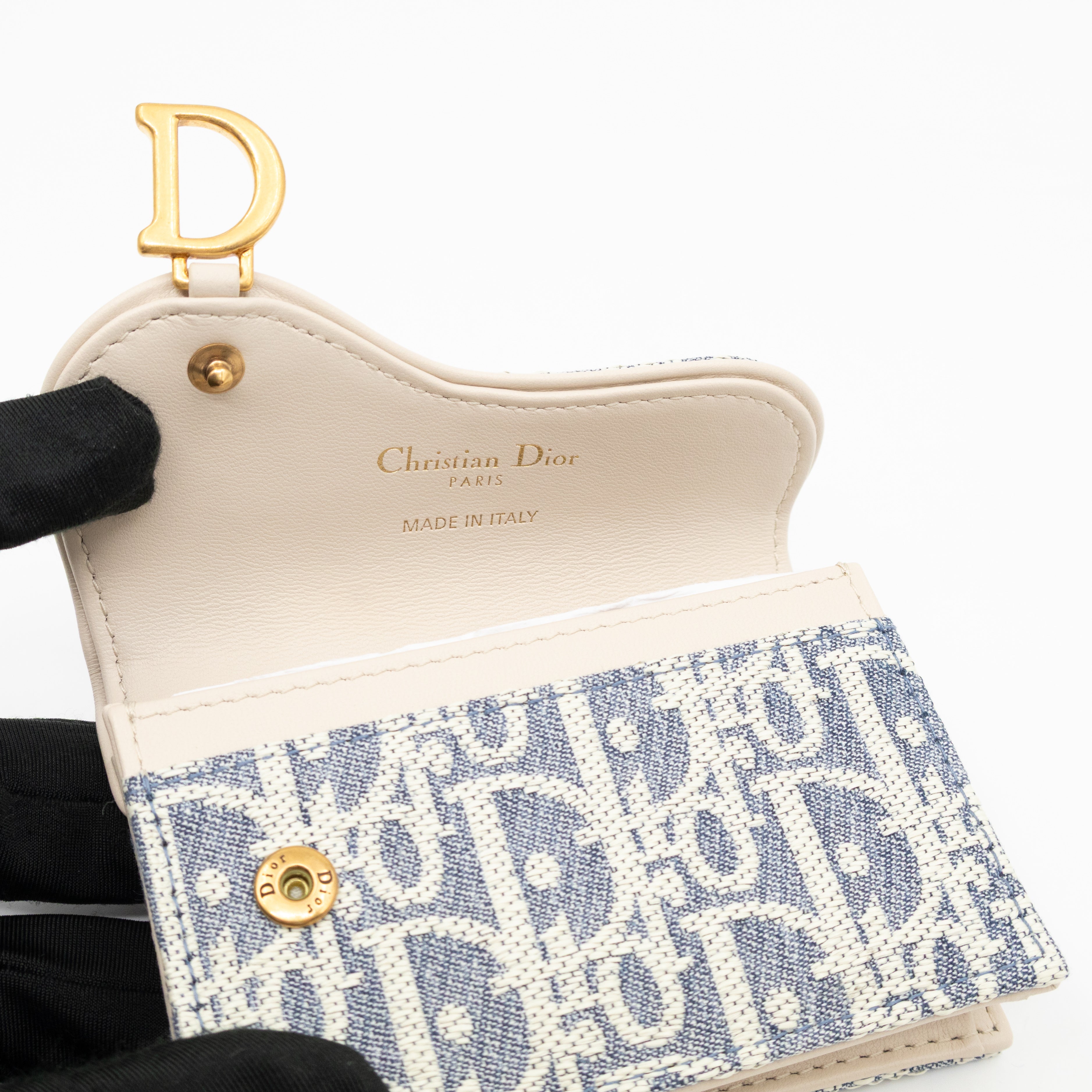 Saddle Bloom Card Holder Blue Denim Dior Oblique Jacquard