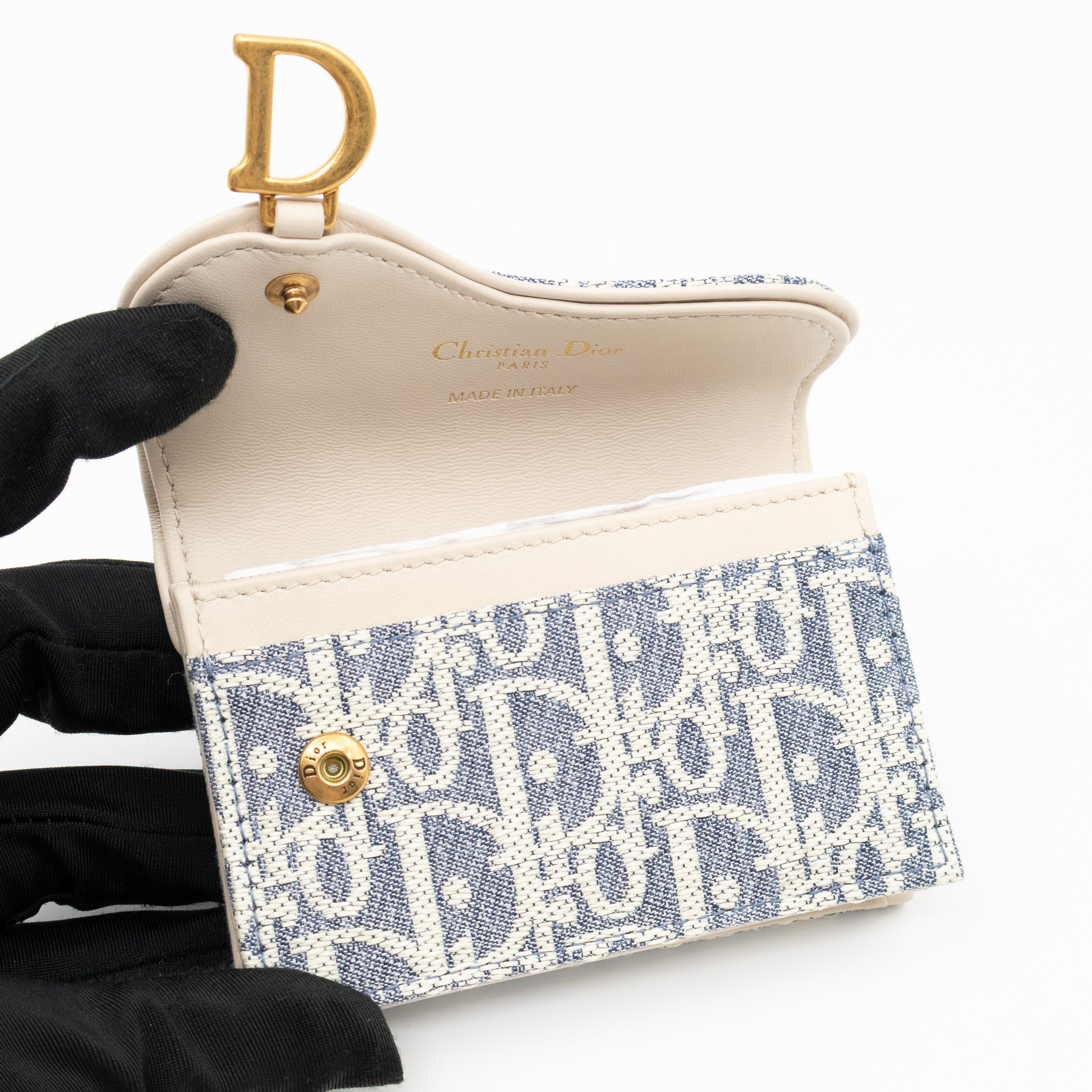 Saddle Bloom Card Holder Blue Denim Dior Oblique Jacquard