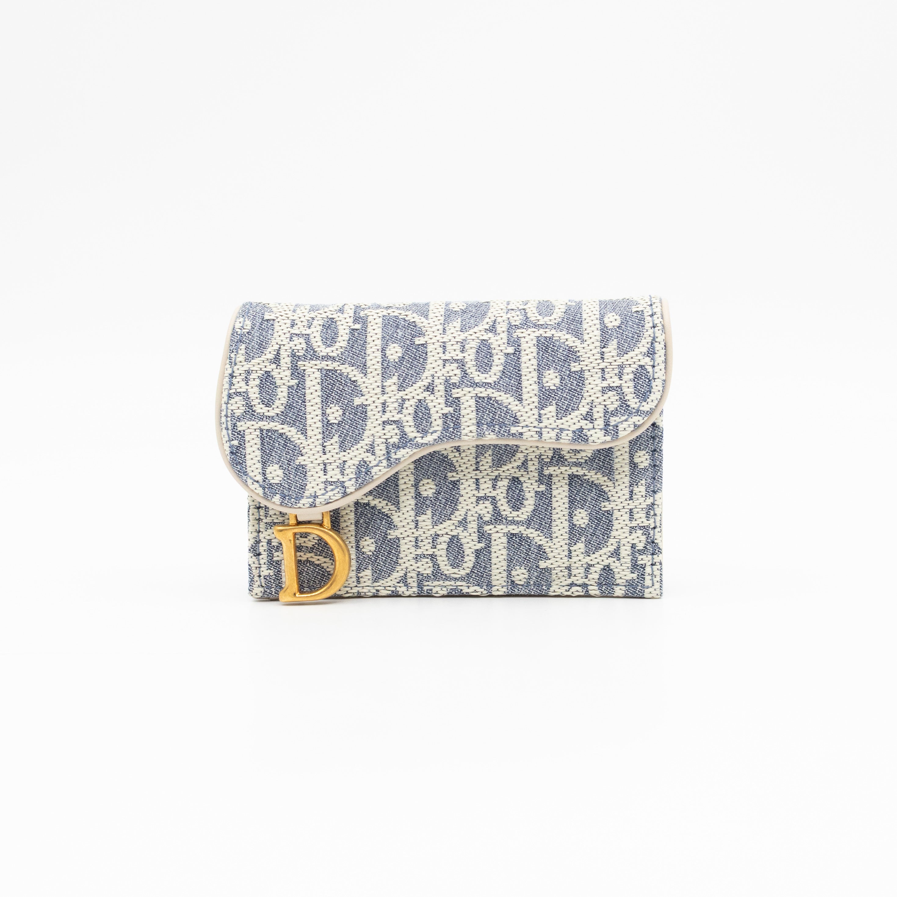 Saddle Bloom Card Holder Blue Denim Dior Oblique Jacquard