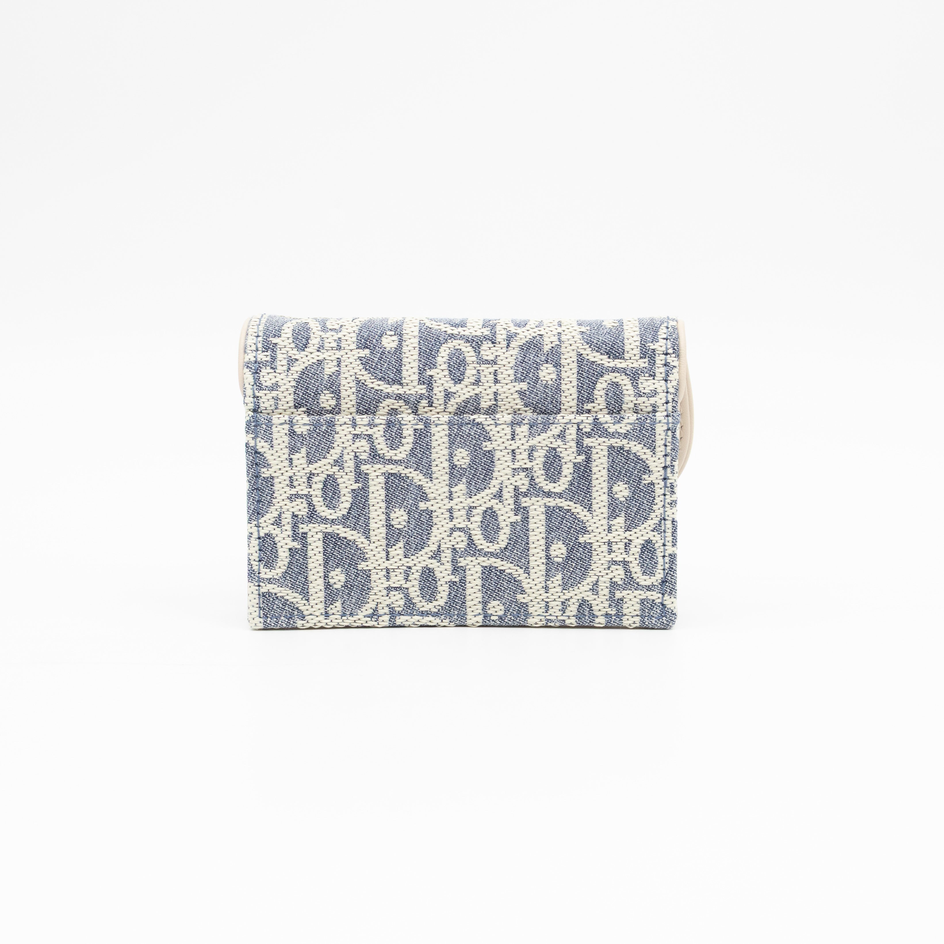 Saddle Bloom Card Holder Blue Denim Dior Oblique Jacquard