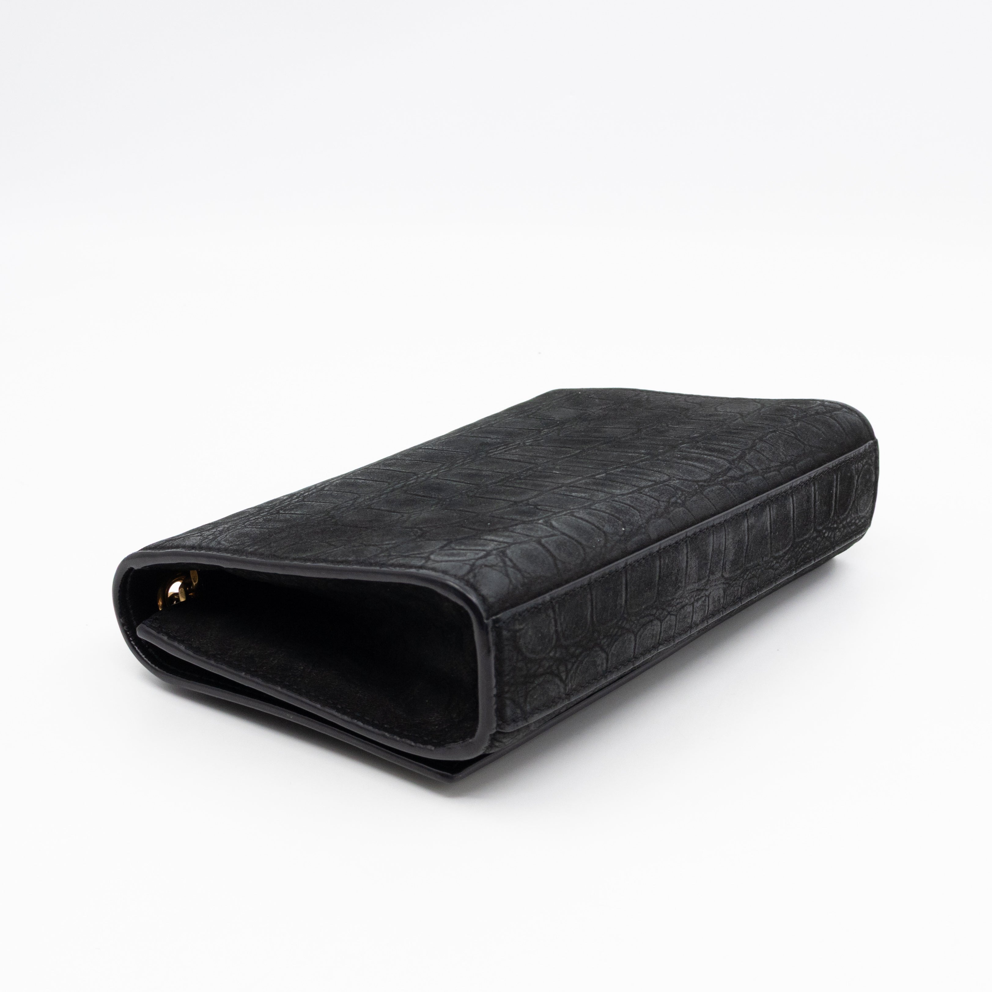 Kate Small Black Croc Embossed Nubuck Leather