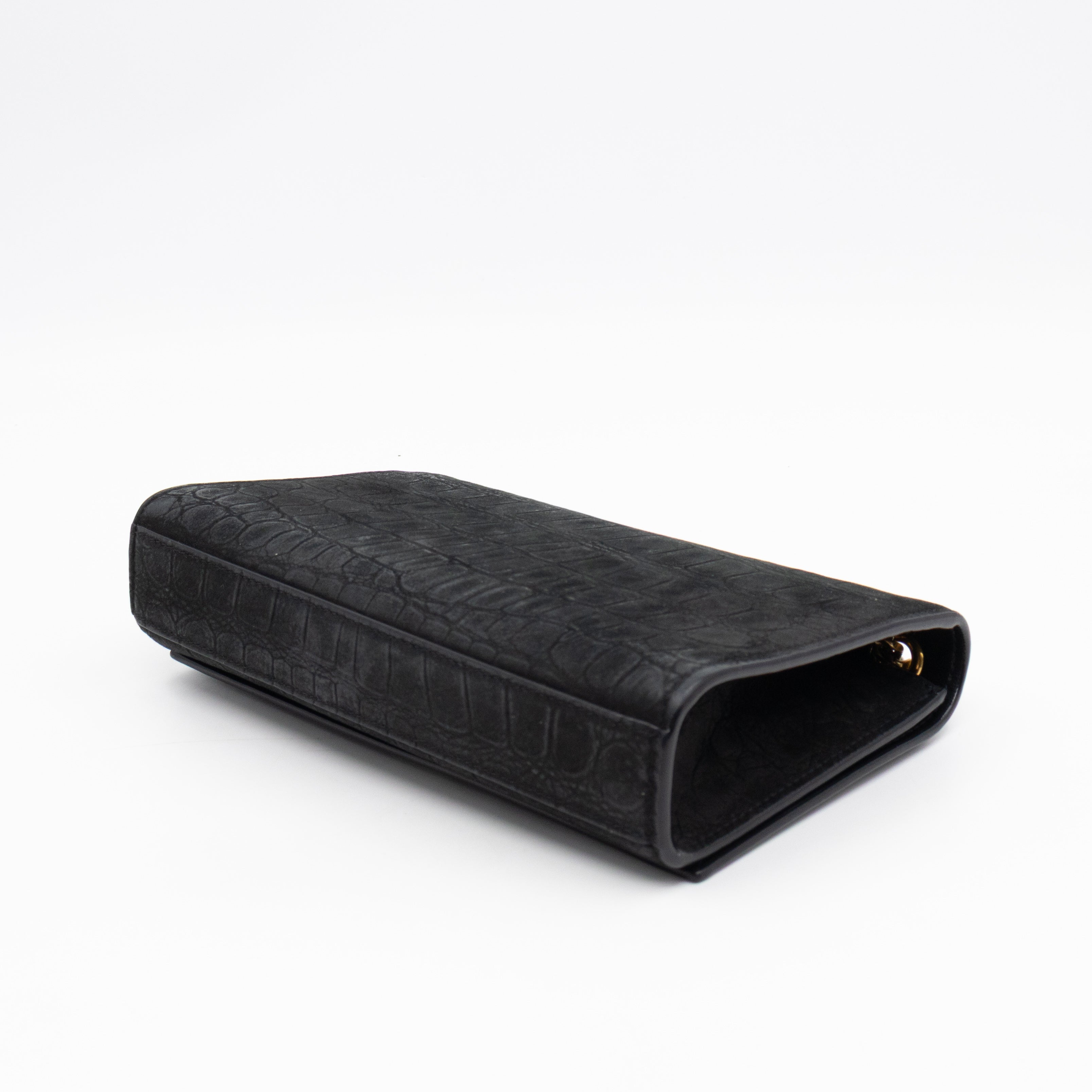 Kate Small Black Croc Embossed Nubuck Leather