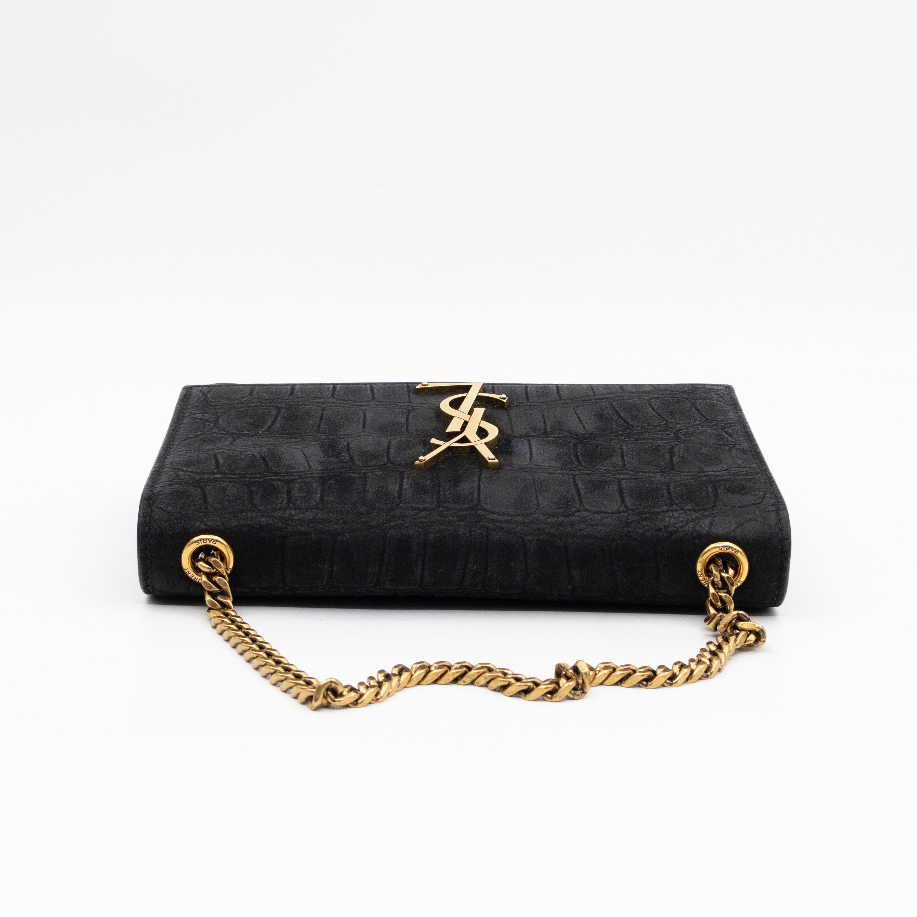 Kate Small Black Croc Embossed Nubuck Leather