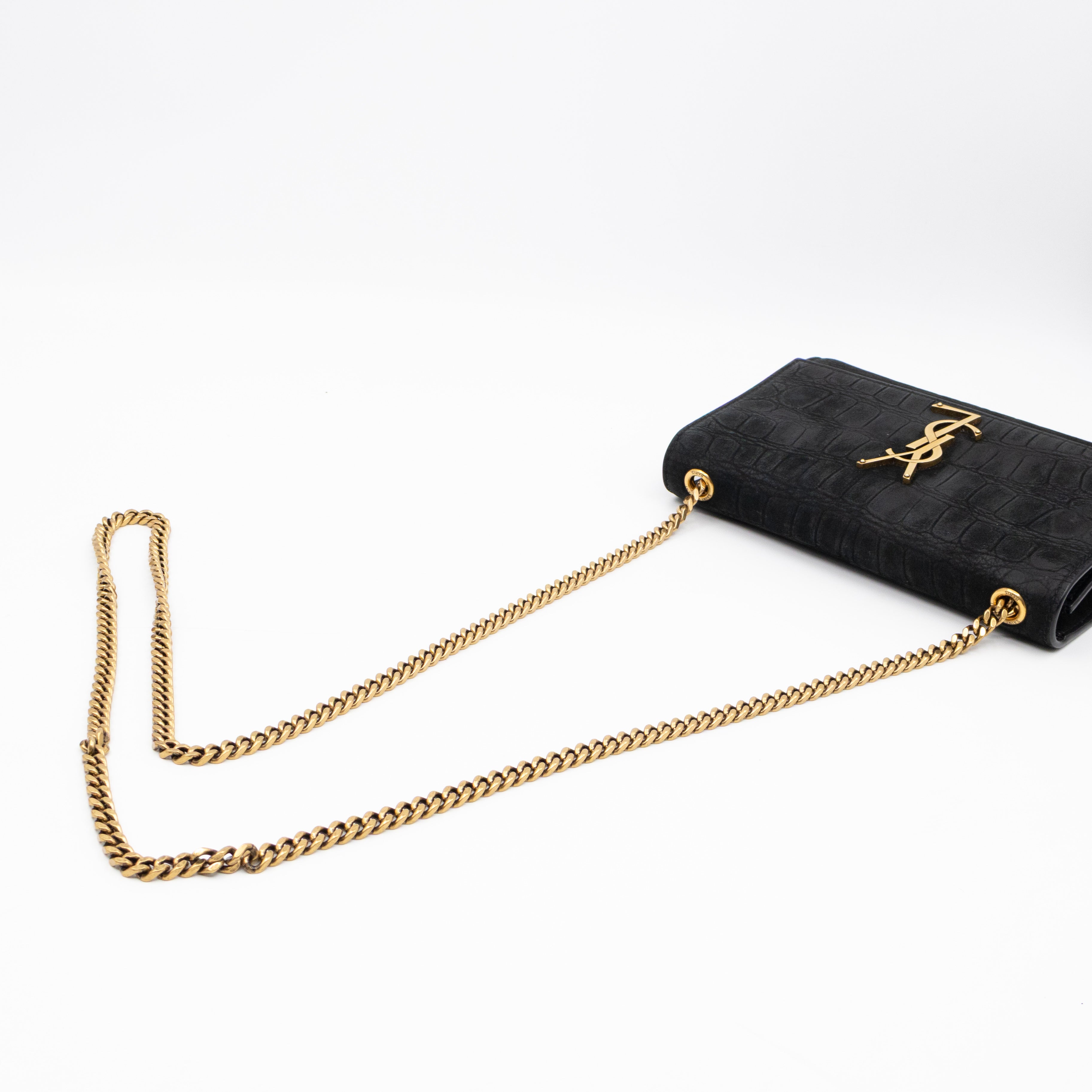 Kate Small Black Croc Embossed Nubuck Leather