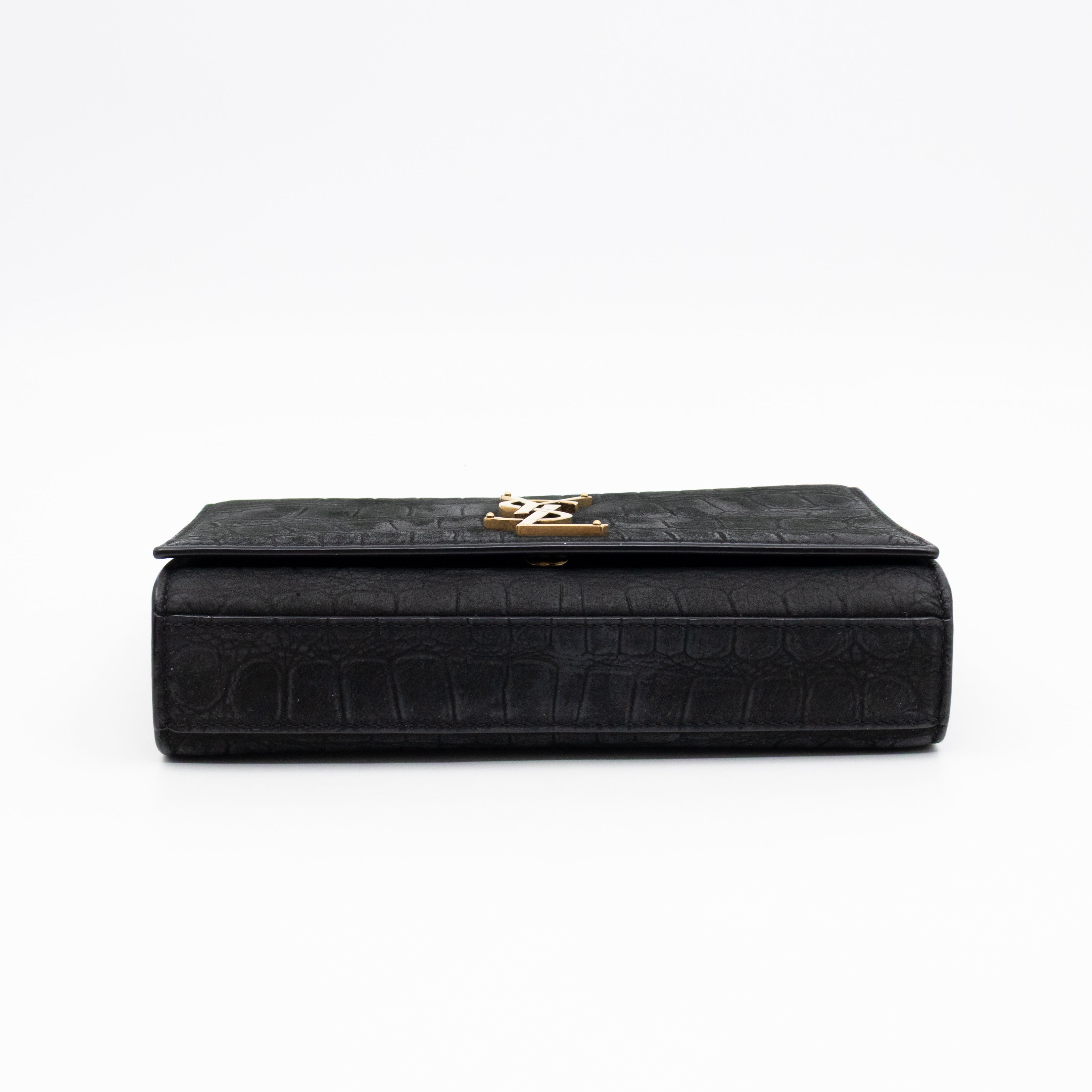 Kate Small Black Croc Embossed Nubuck Leather