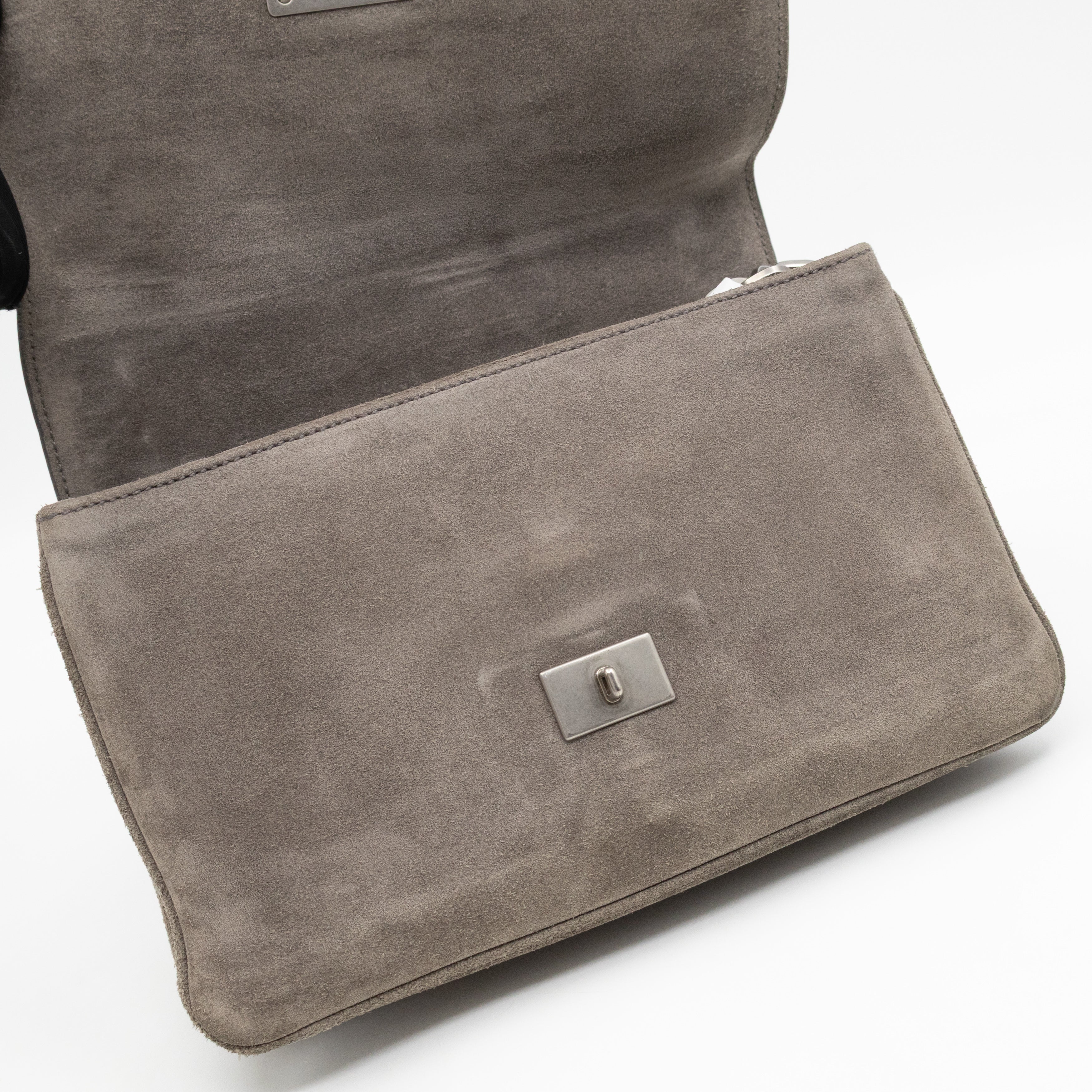 Chain Flap Shoulder Bag Grey Suede