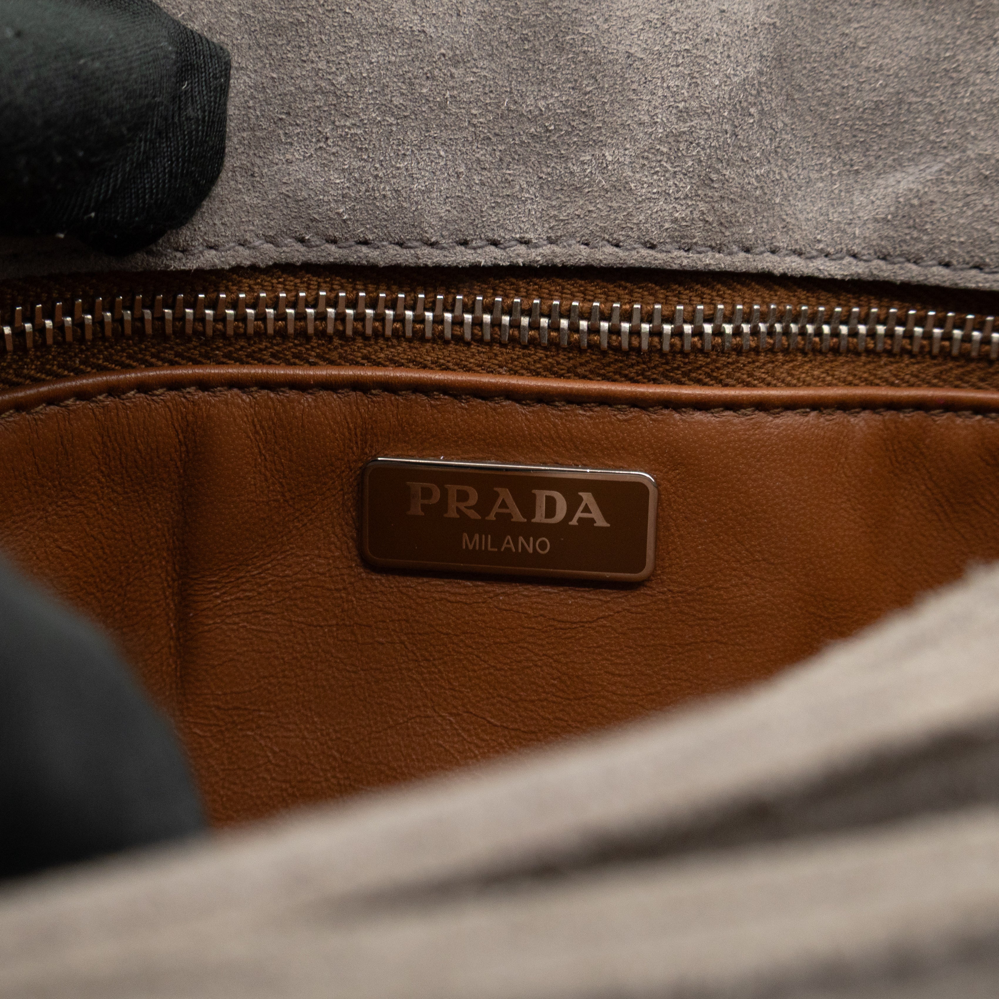 Chain Flap Shoulder Bag Grey Suede