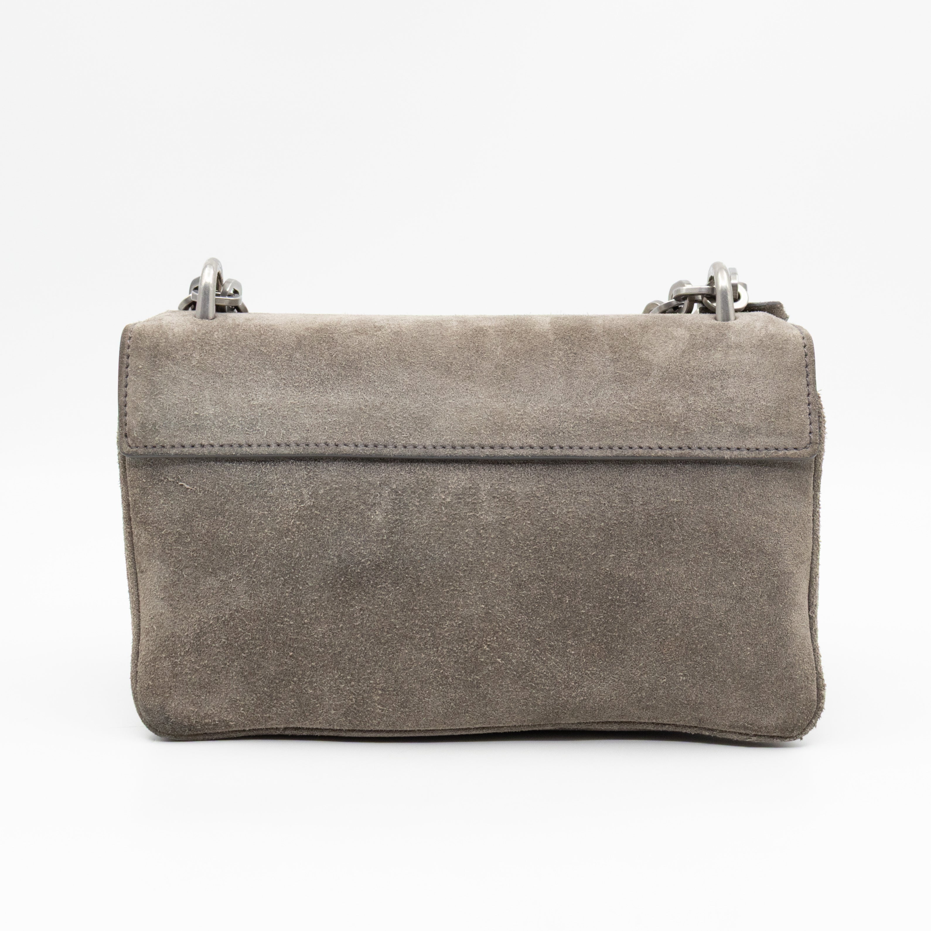 Chain Flap Shoulder Bag Grey Suede