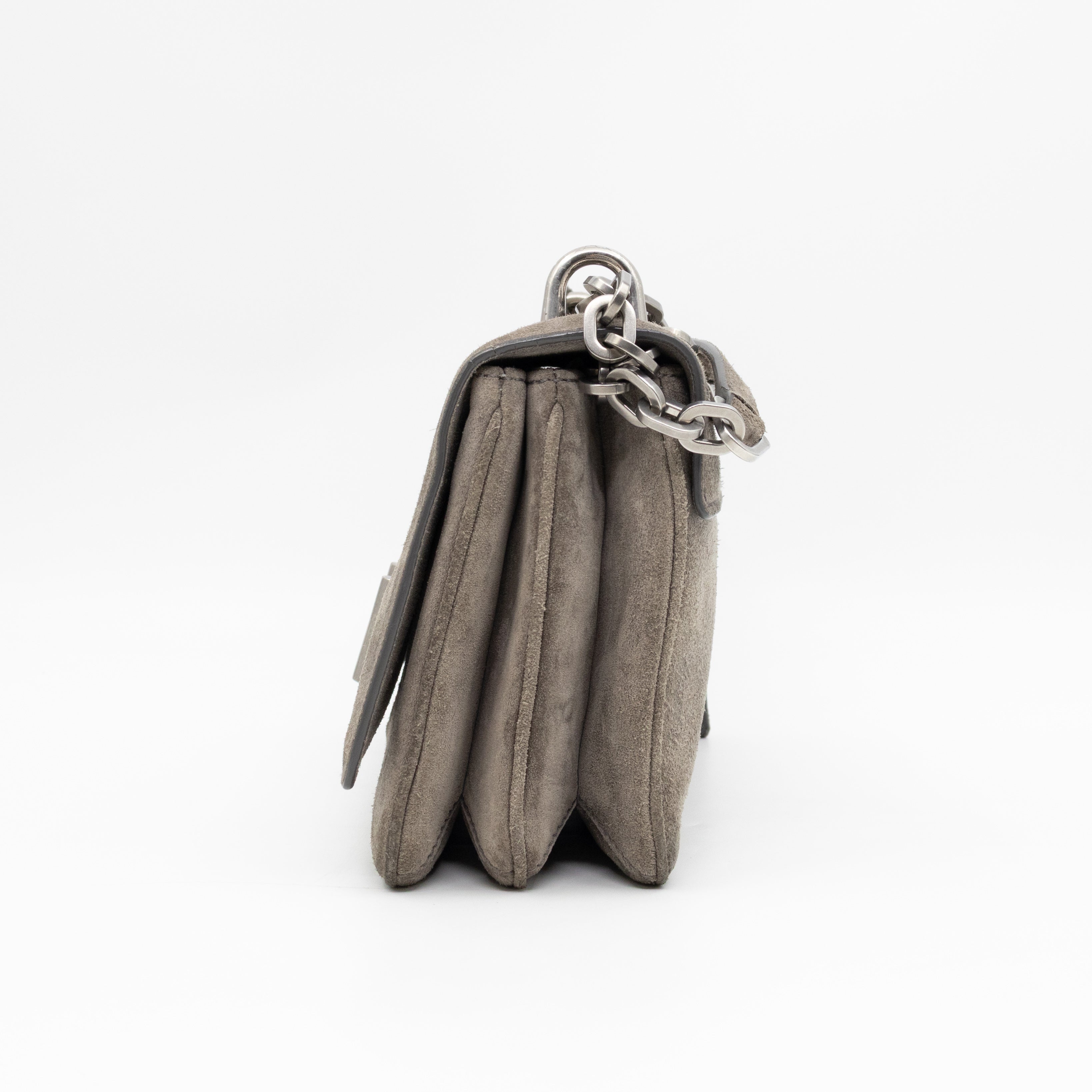 Chain Flap Shoulder Bag Grey Suede