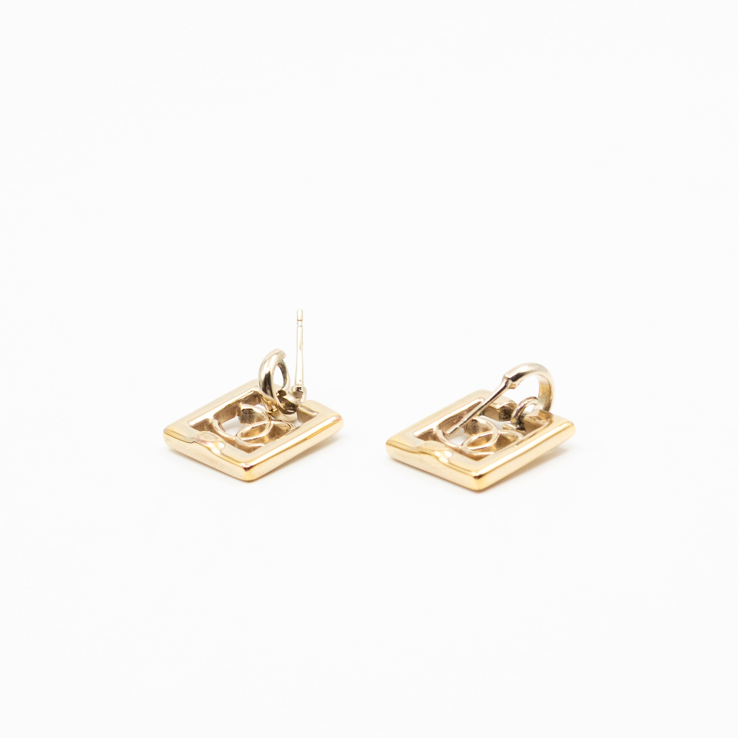 CC in Square Crystal Dangle Earrings Gold
