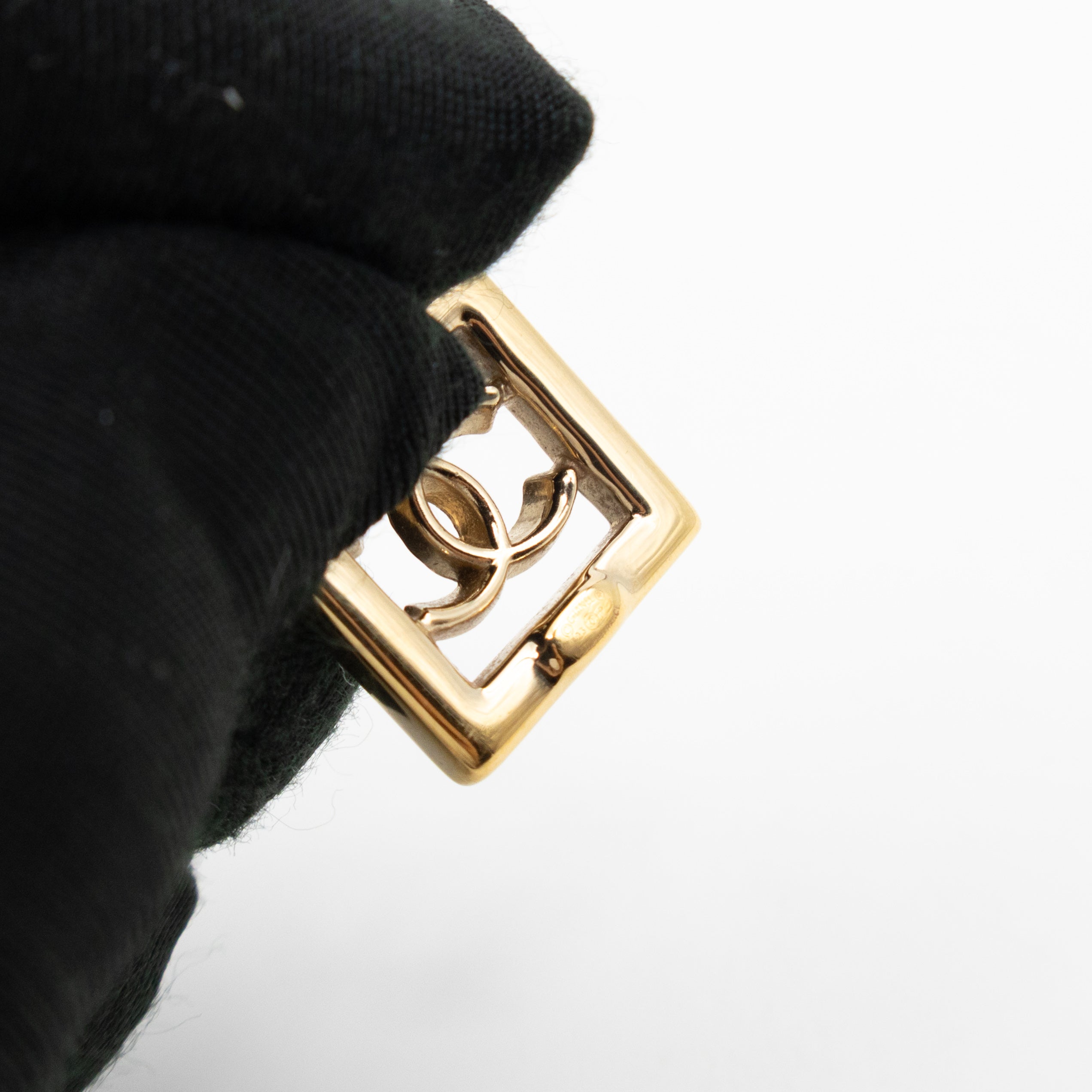 CC in Square Crystal Dangle Earrings Gold
