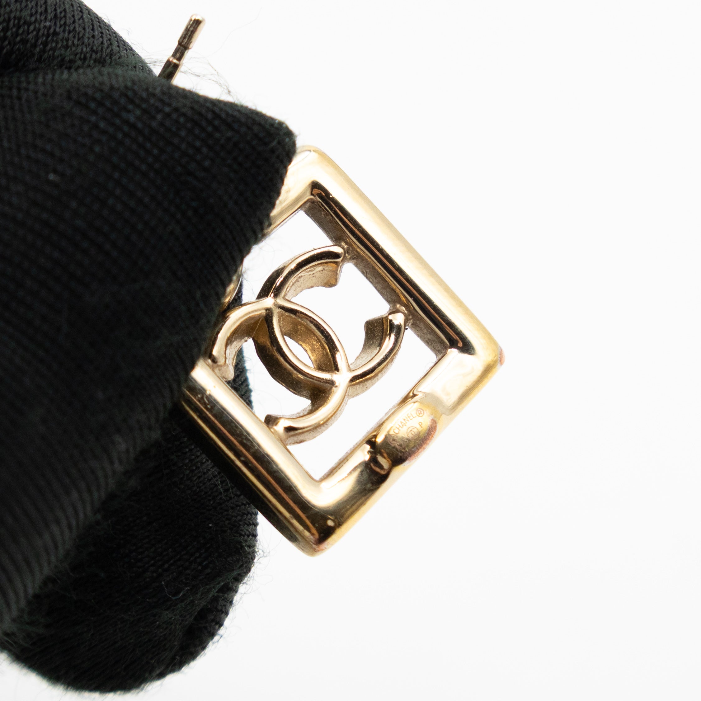 CC in Square Crystal Dangle Earrings Gold