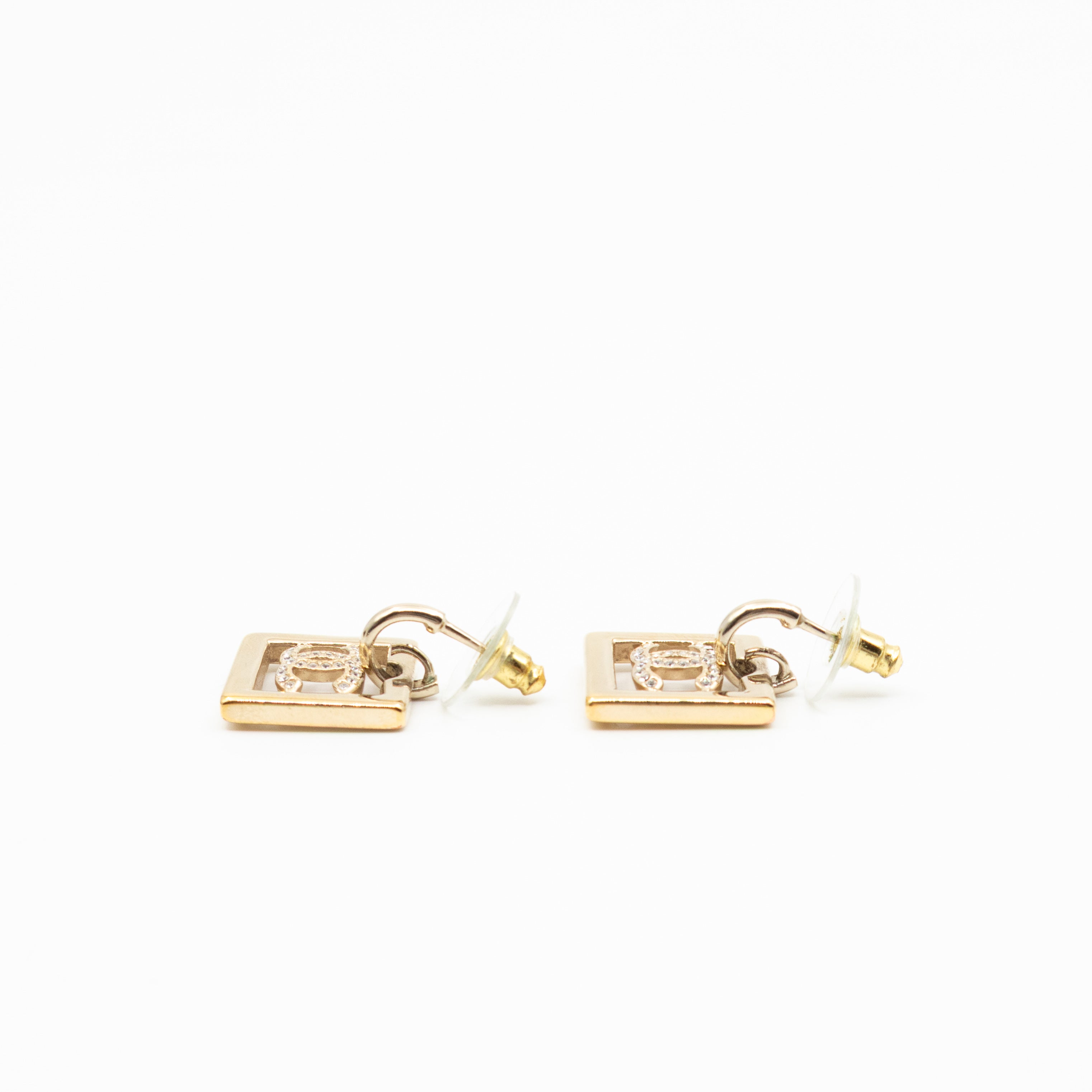 CC in Square Crystal Dangle Earrings Gold