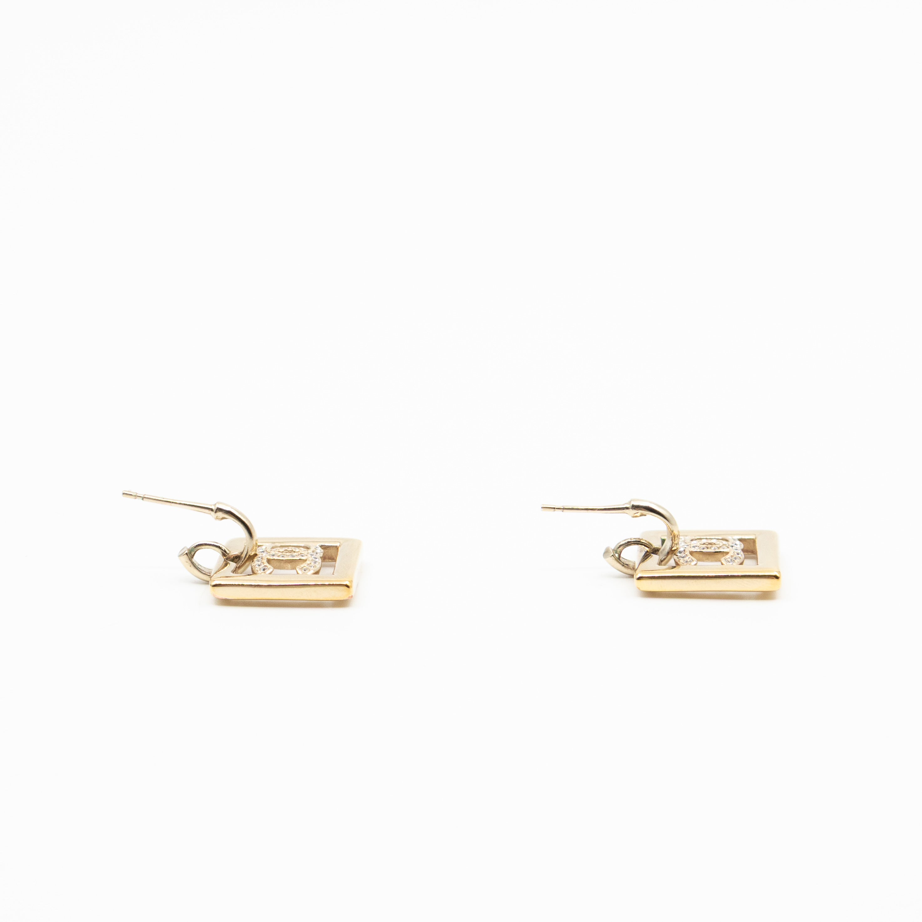 CC in Square Crystal Dangle Earrings Gold