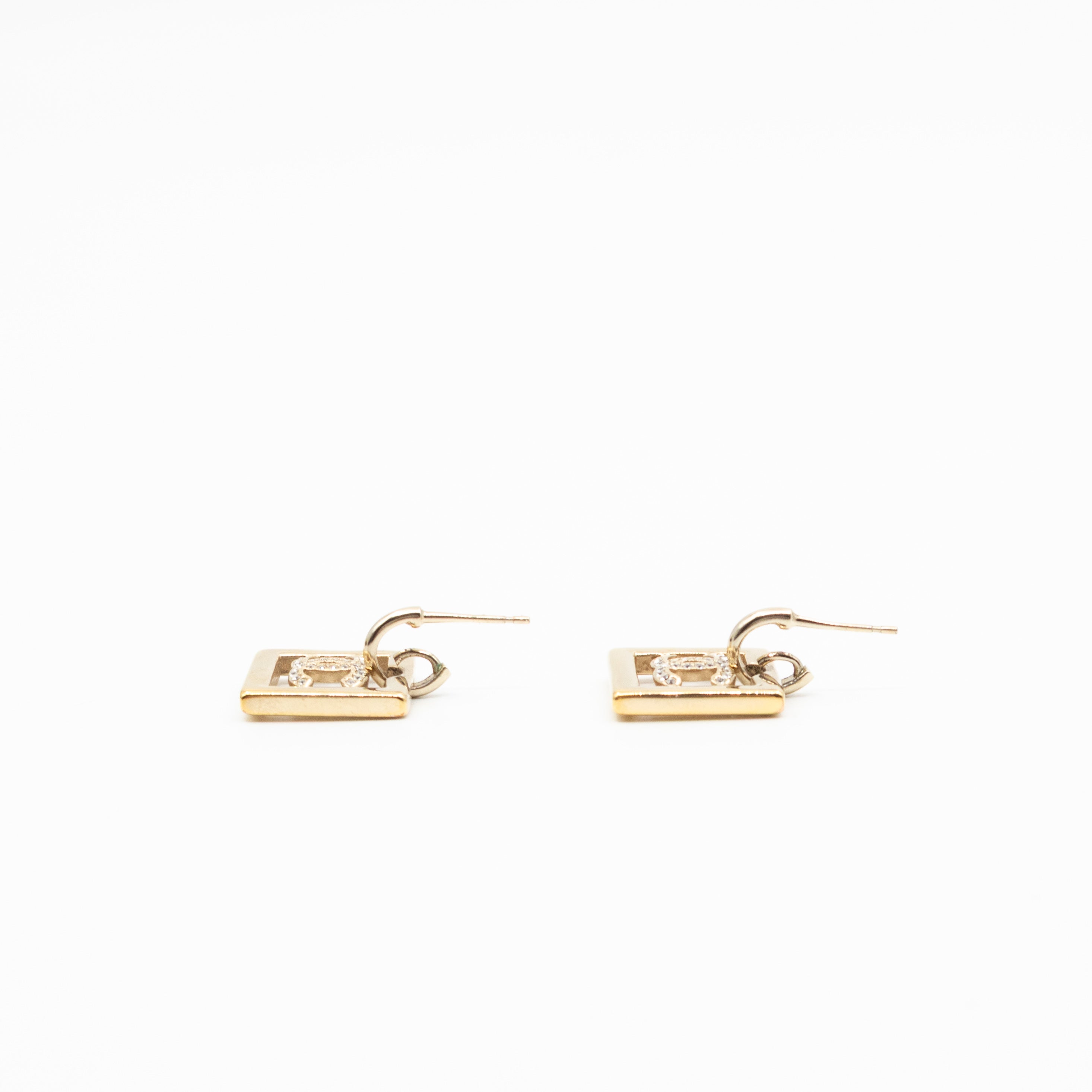 CC in Square Crystal Dangle Earrings Gold
