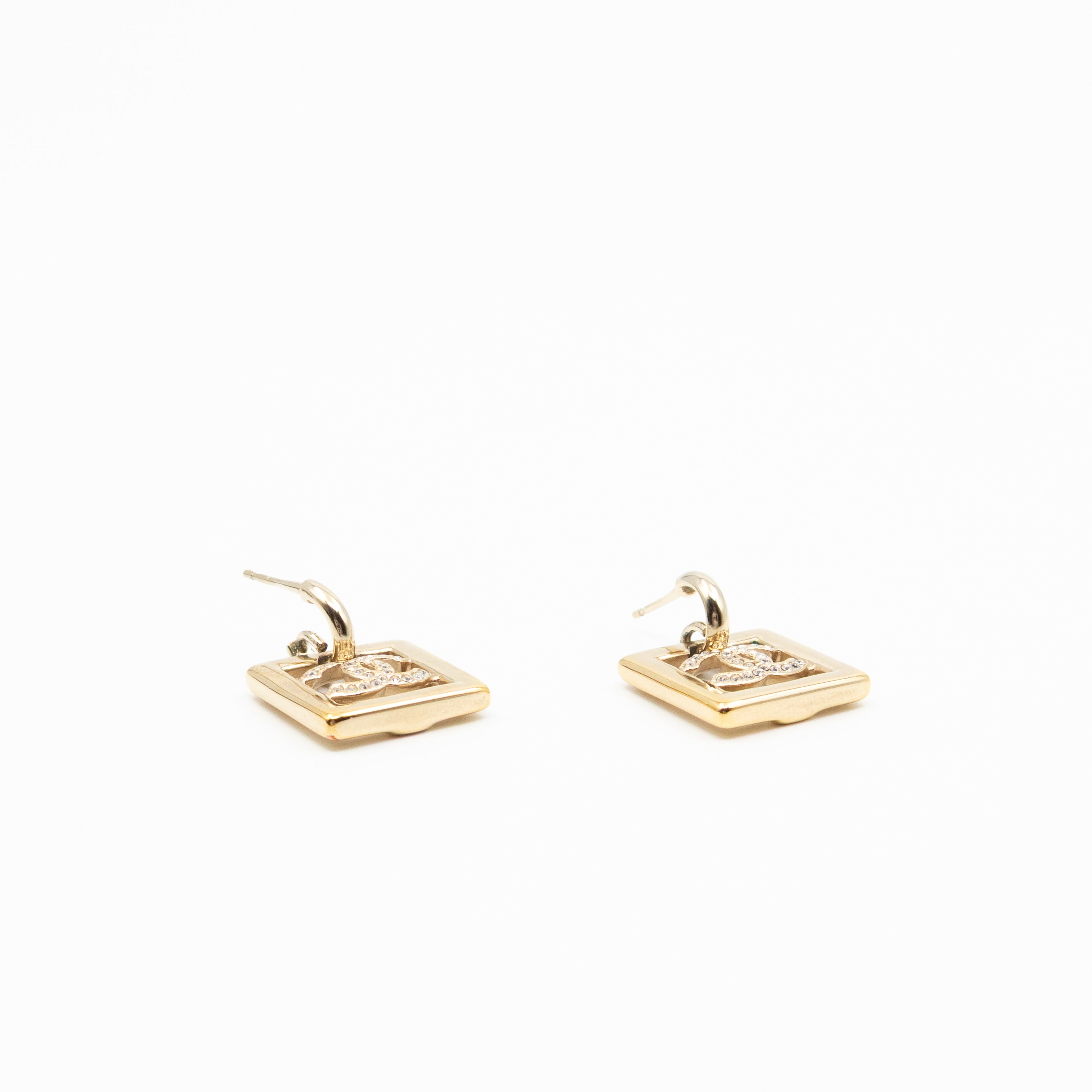 CC in Square Crystal Dangle Earrings Gold