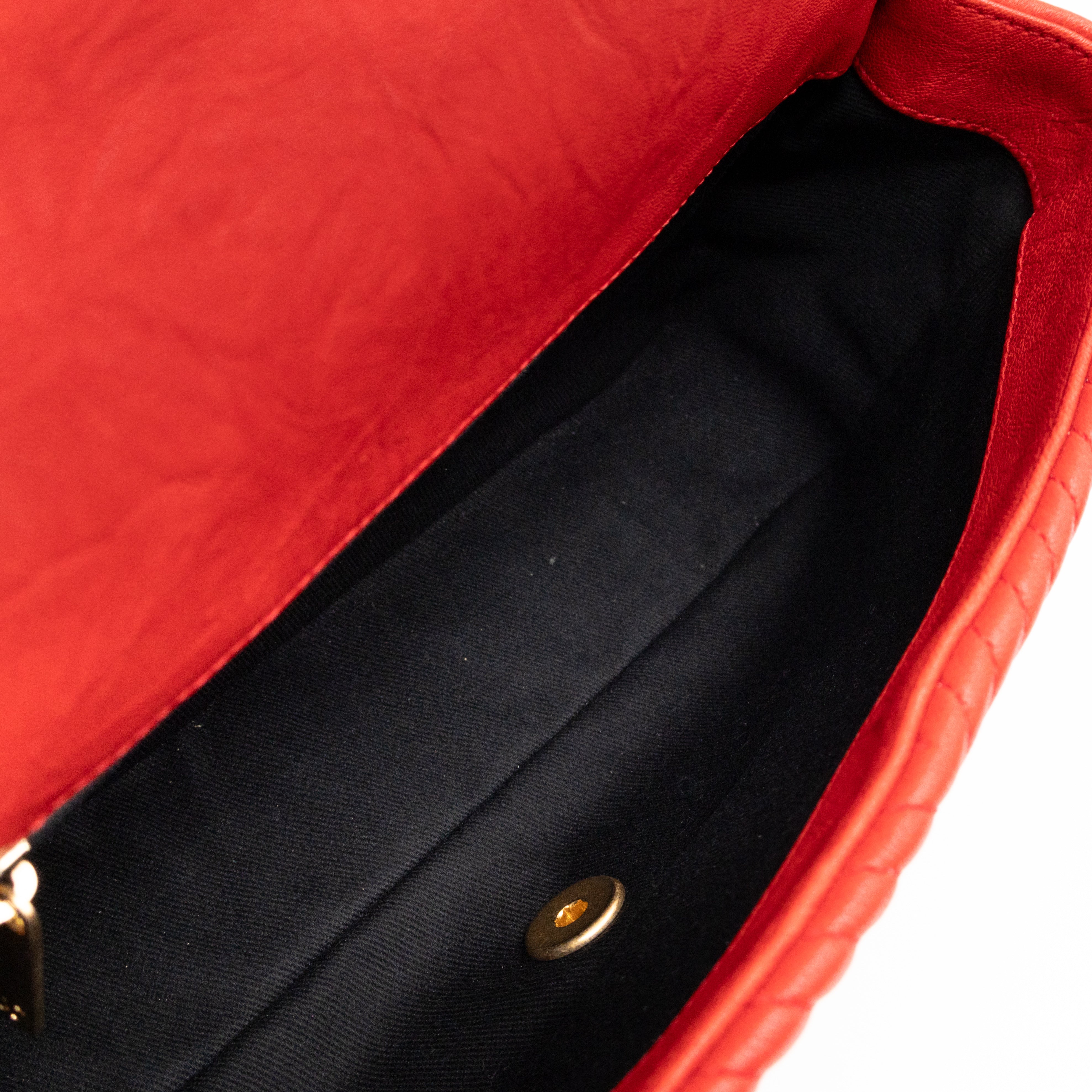 Medallion Charm Flap Bag Medium Red Chevron Calfskin Leather