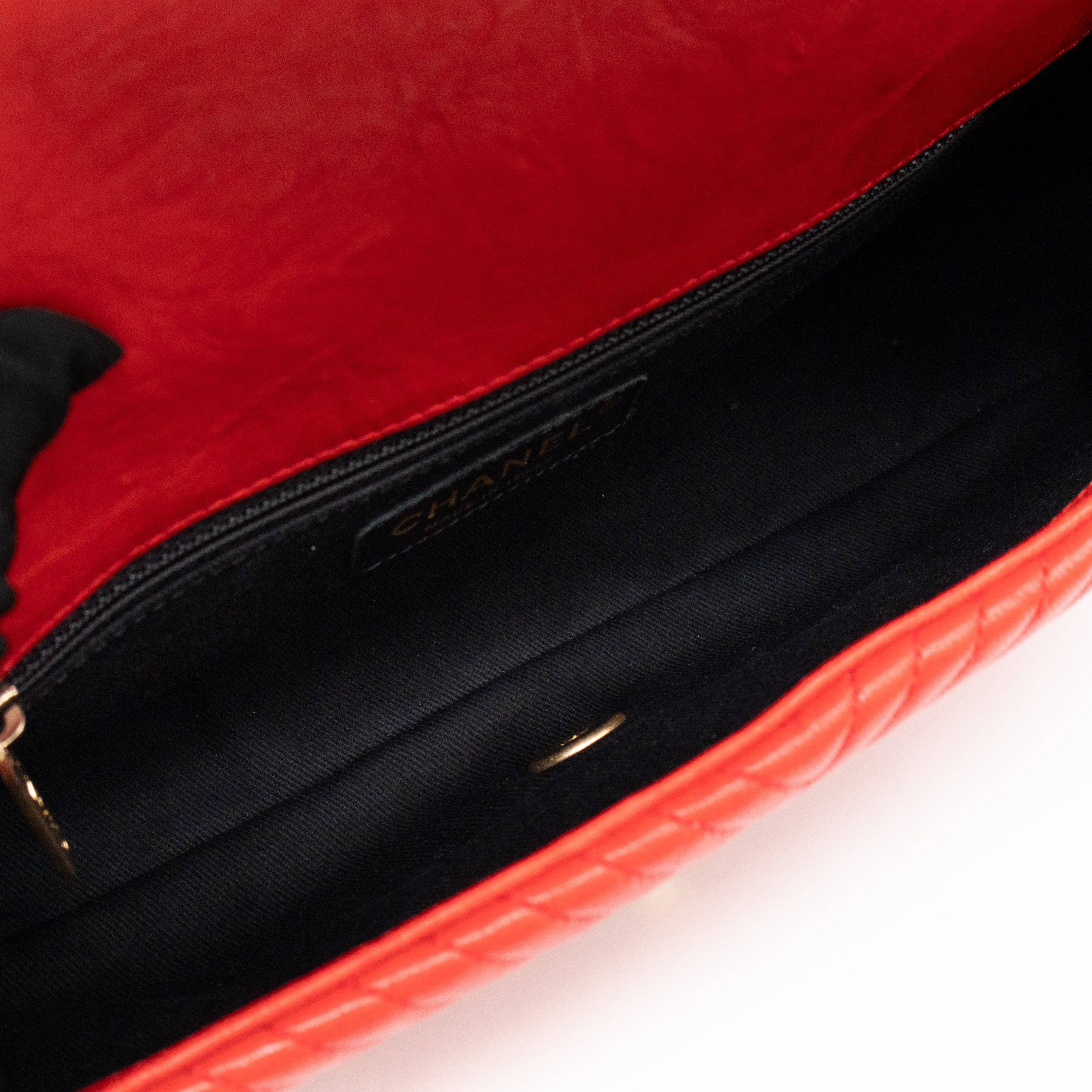 Medallion Charm Flap Bag Medium Red Chevron Calfskin Leather