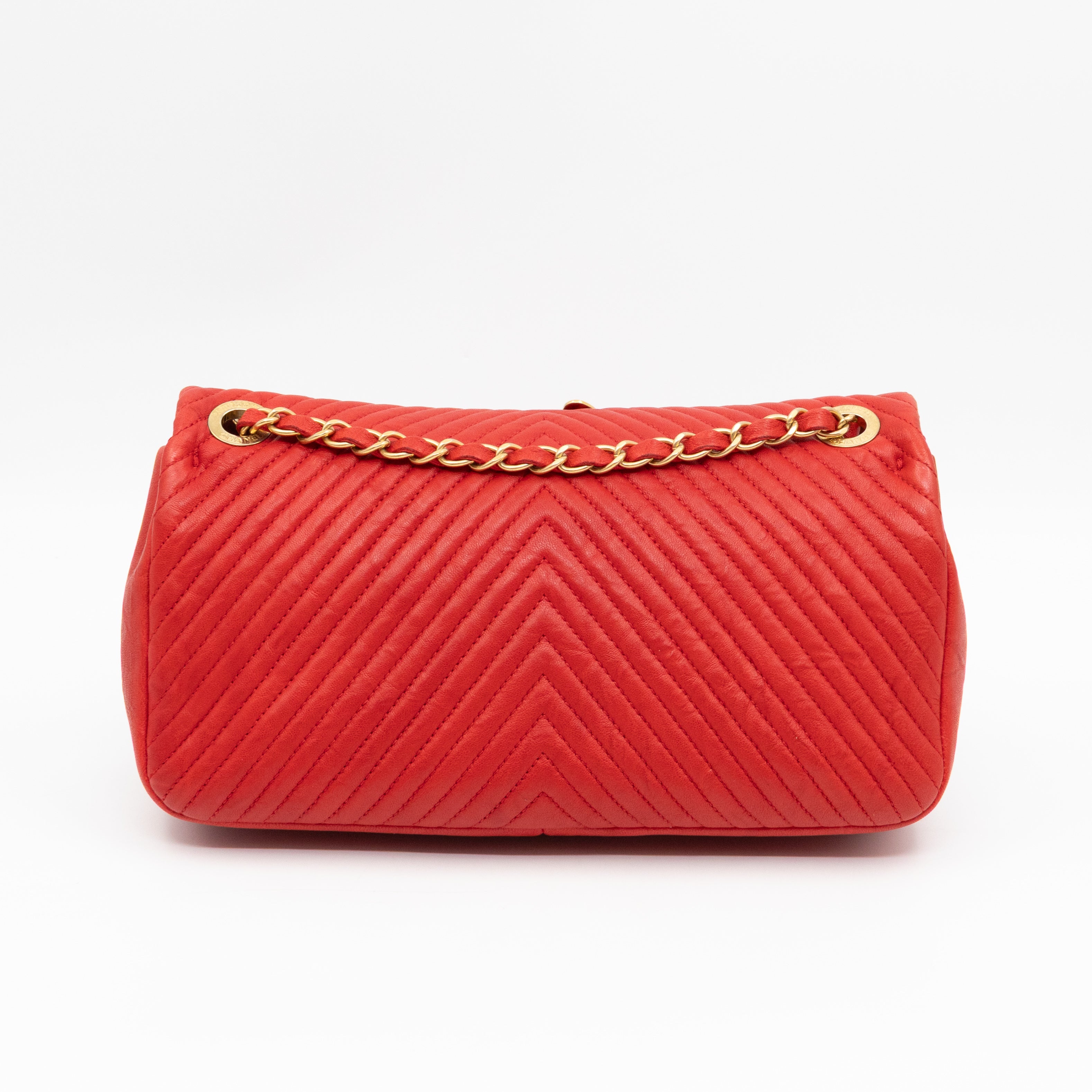 Medallion Charm Flap Bag Medium Red Chevron Calfskin Leather