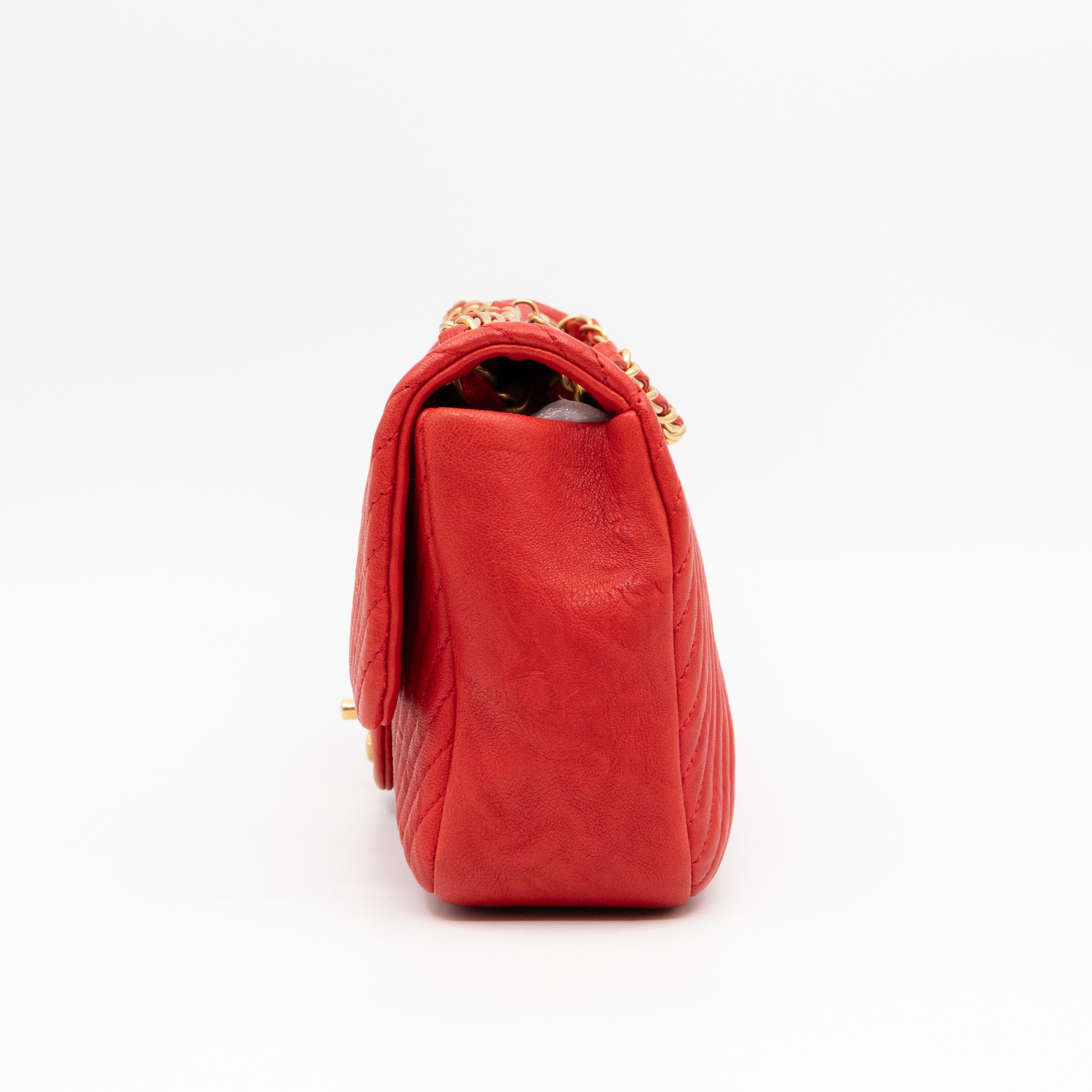 Medallion Charm Flap Bag Medium Red Chevron Calfskin Leather