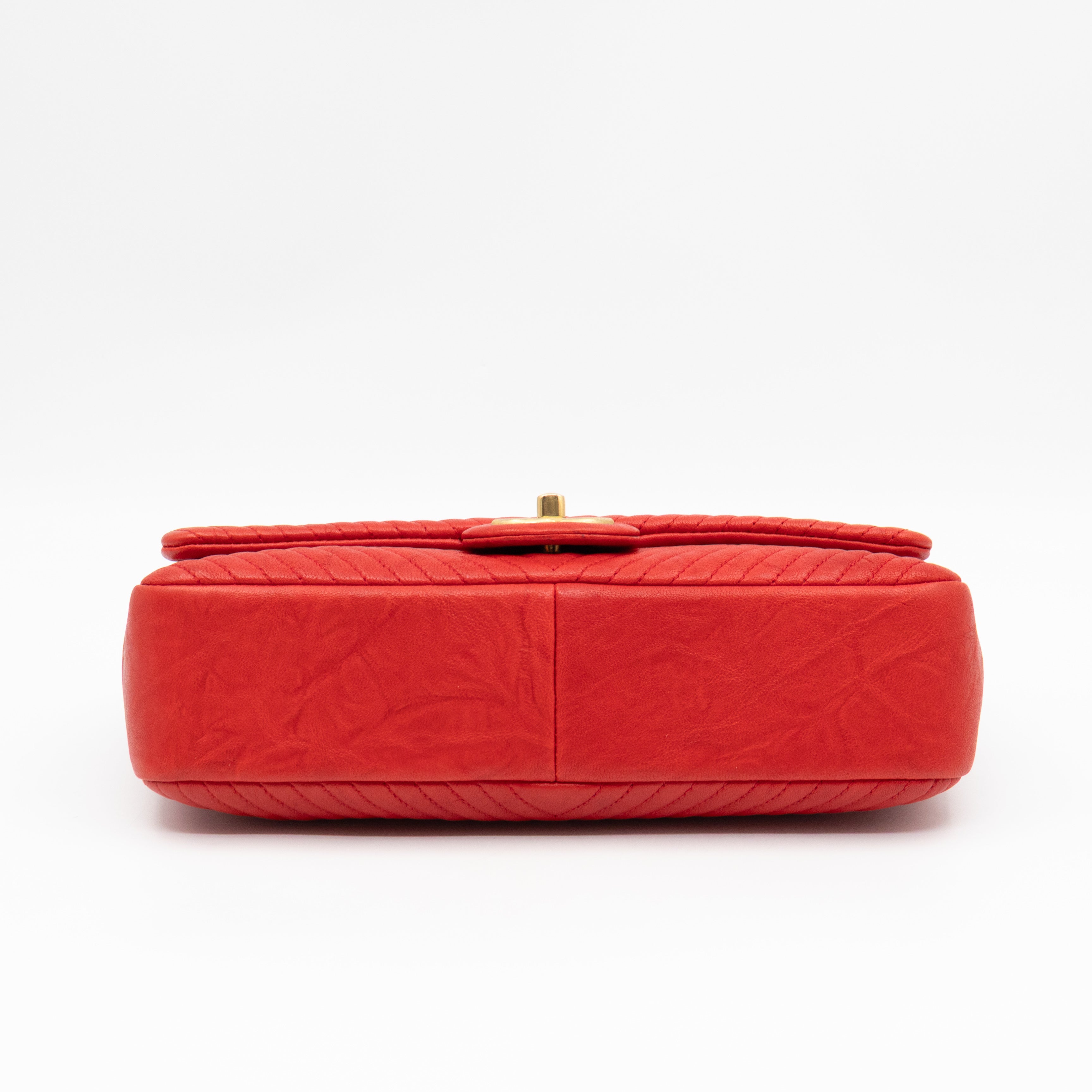 Medallion Charm Flap Bag Medium Red Chevron Calfskin Leather