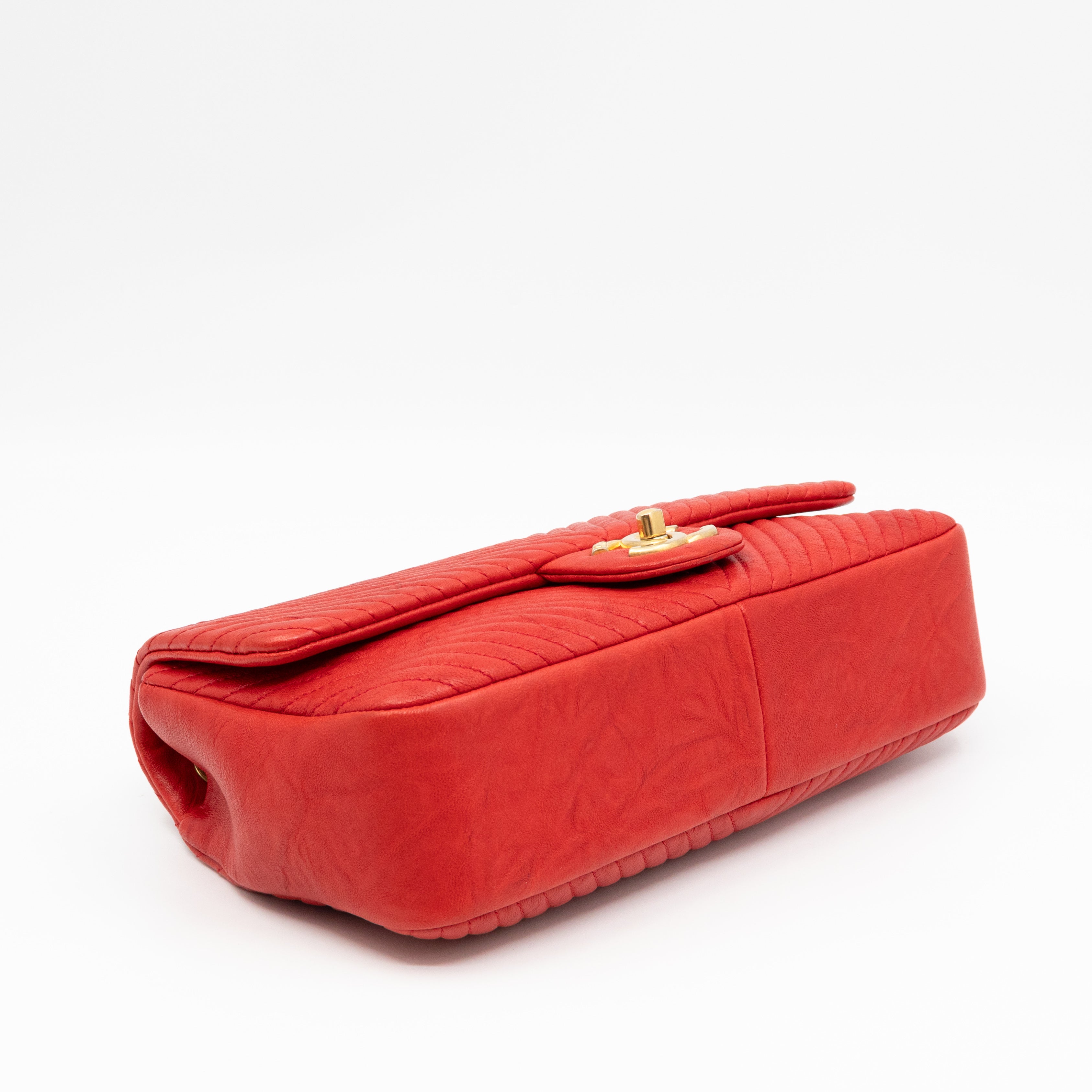 Medallion Charm Flap Bag Medium Red Chevron Calfskin Leather