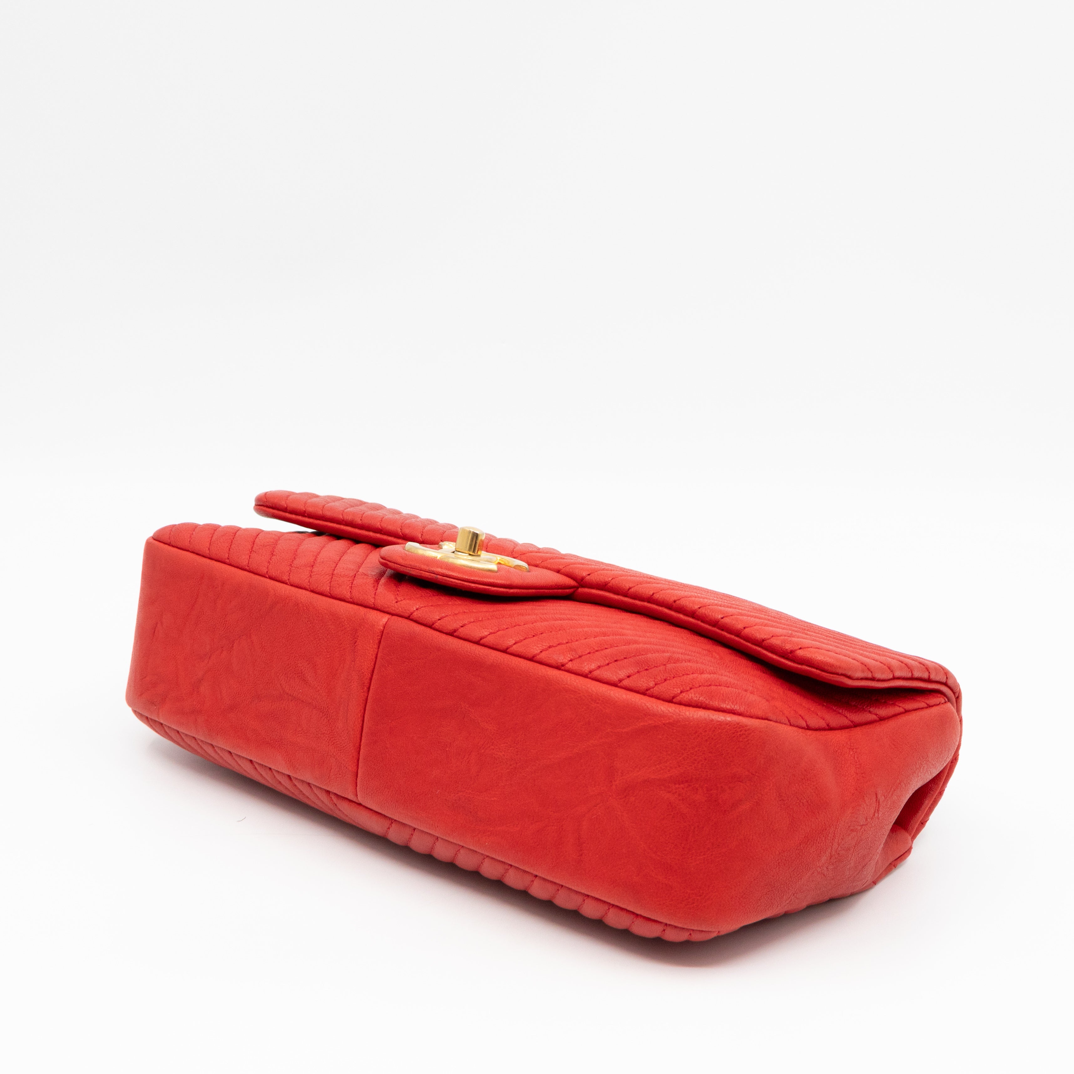 Medallion Charm Flap Bag Medium Red Chevron Calfskin Leather