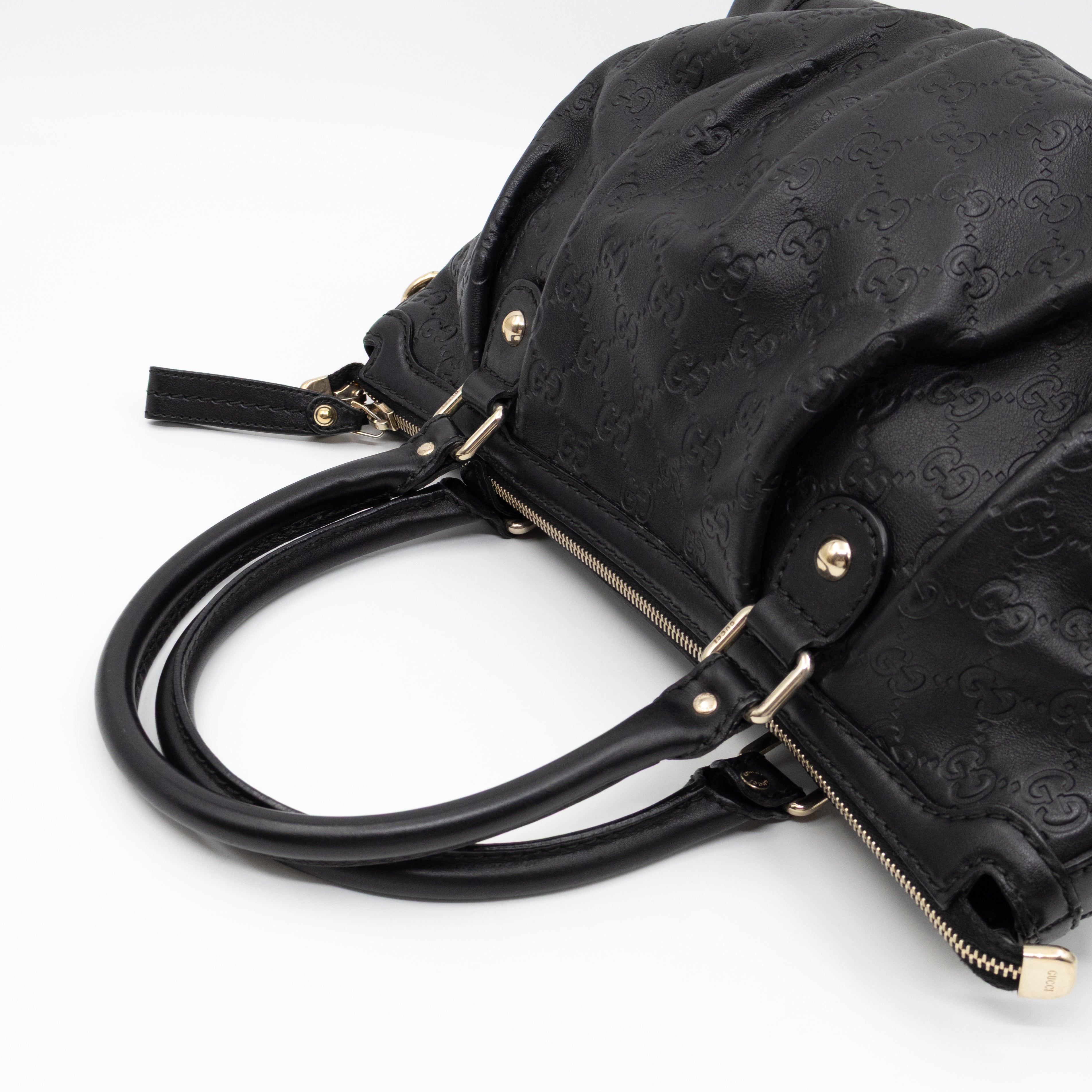 Sukey Medium Top Handle Tote Black Guccissima Leather