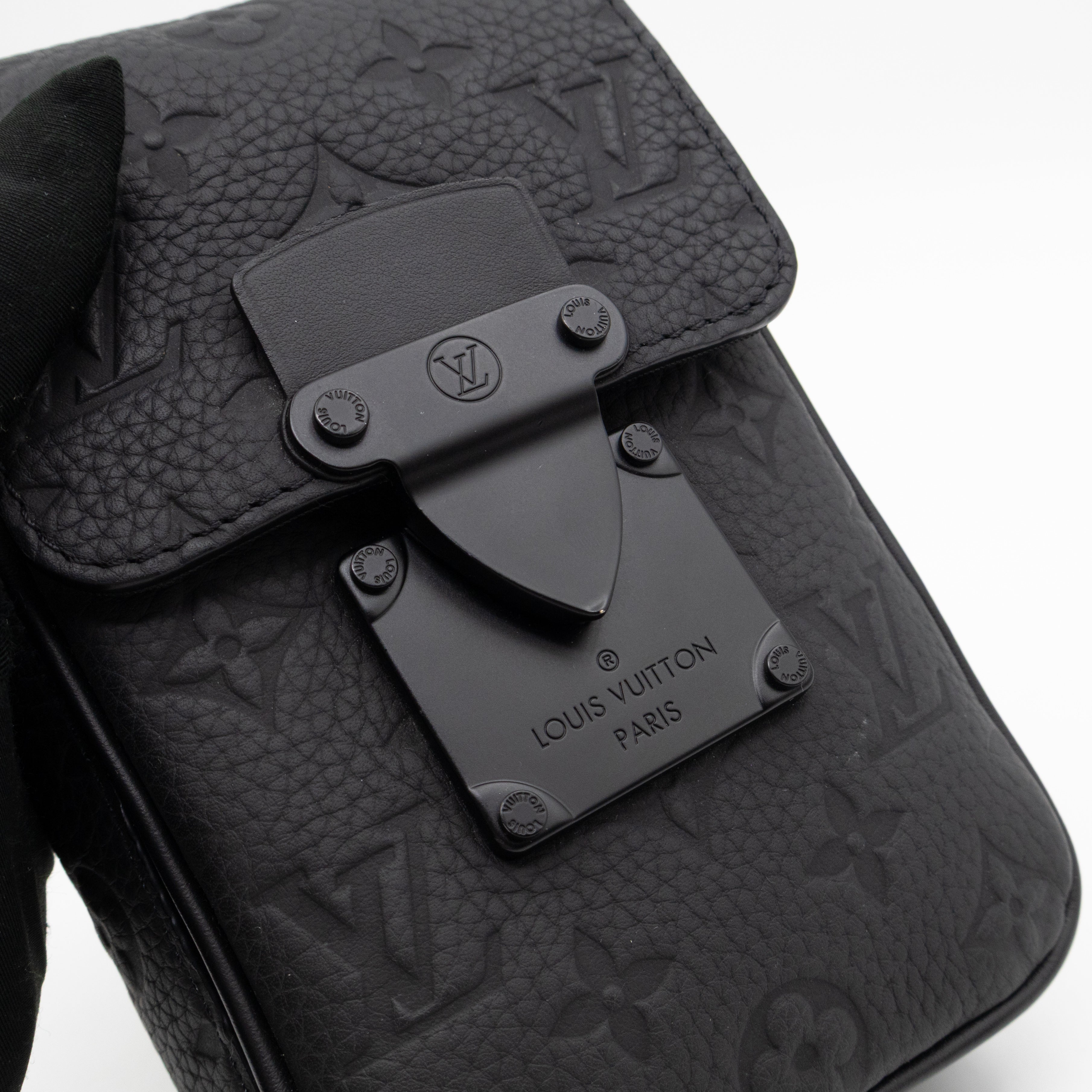 S-Lock Vertical Wallet Black Taurillon Monogram Leather