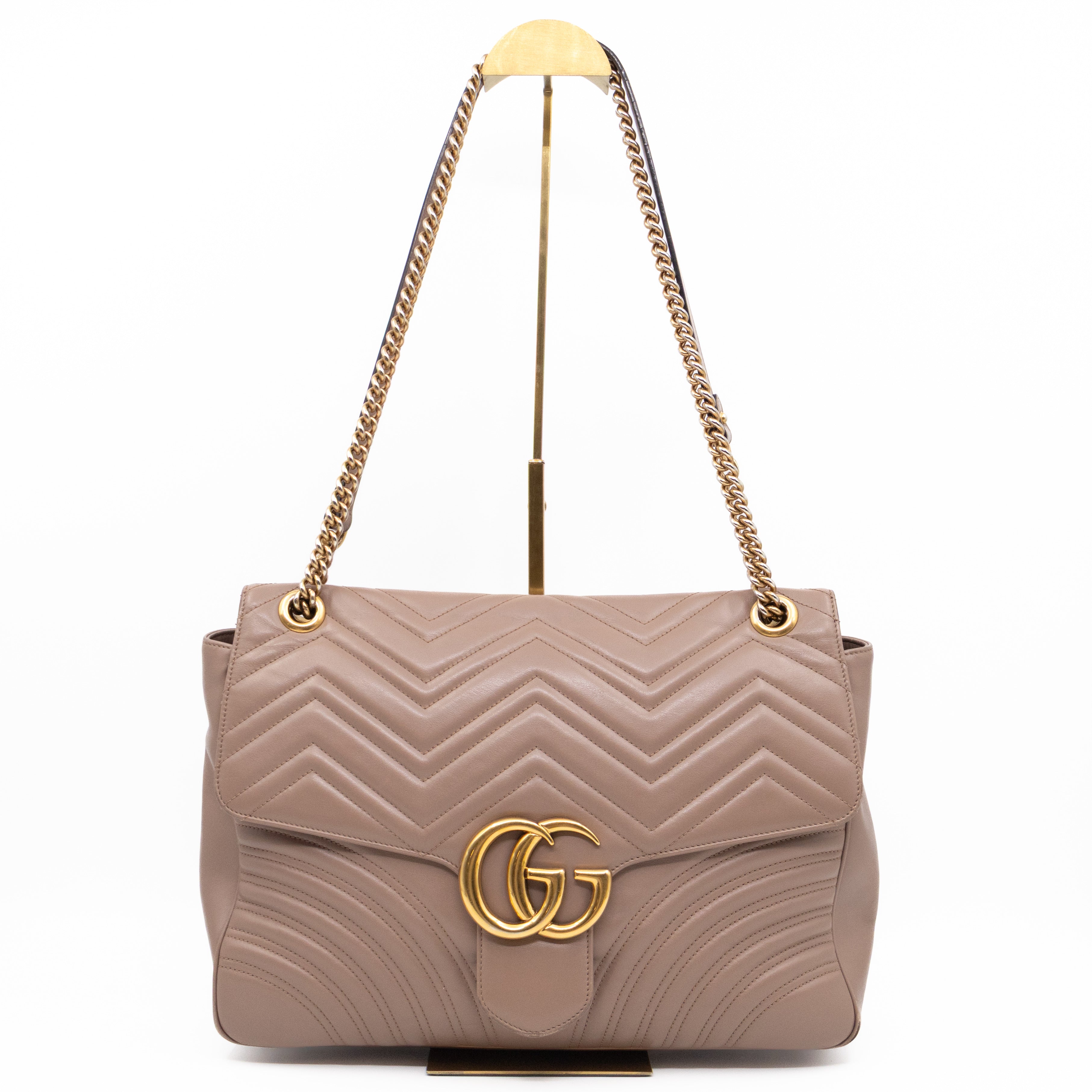 GG Marmont Large Flap Shoulder Bag Beige Leather