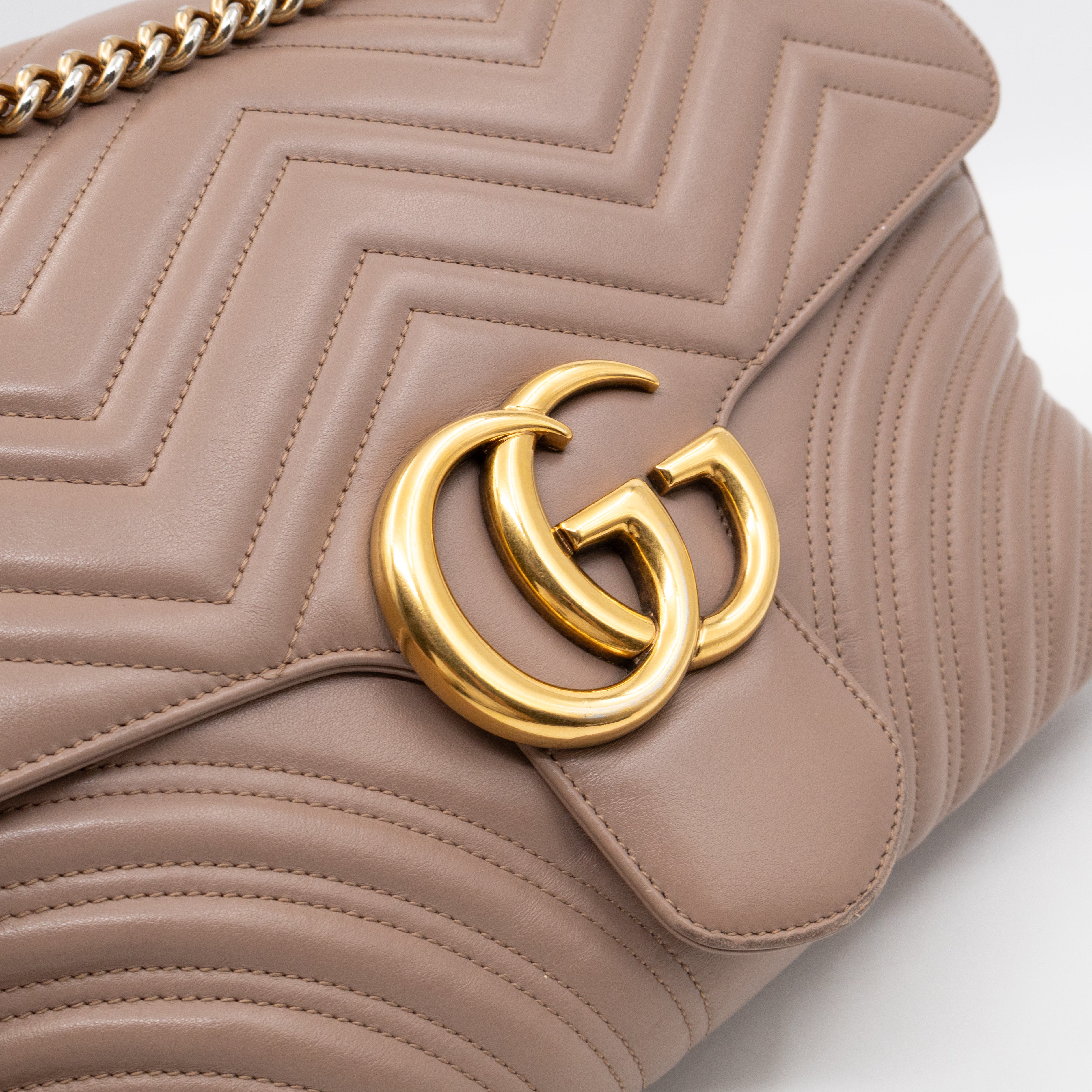 GG Marmont Large Flap Shoulder Bag Beige Leather
