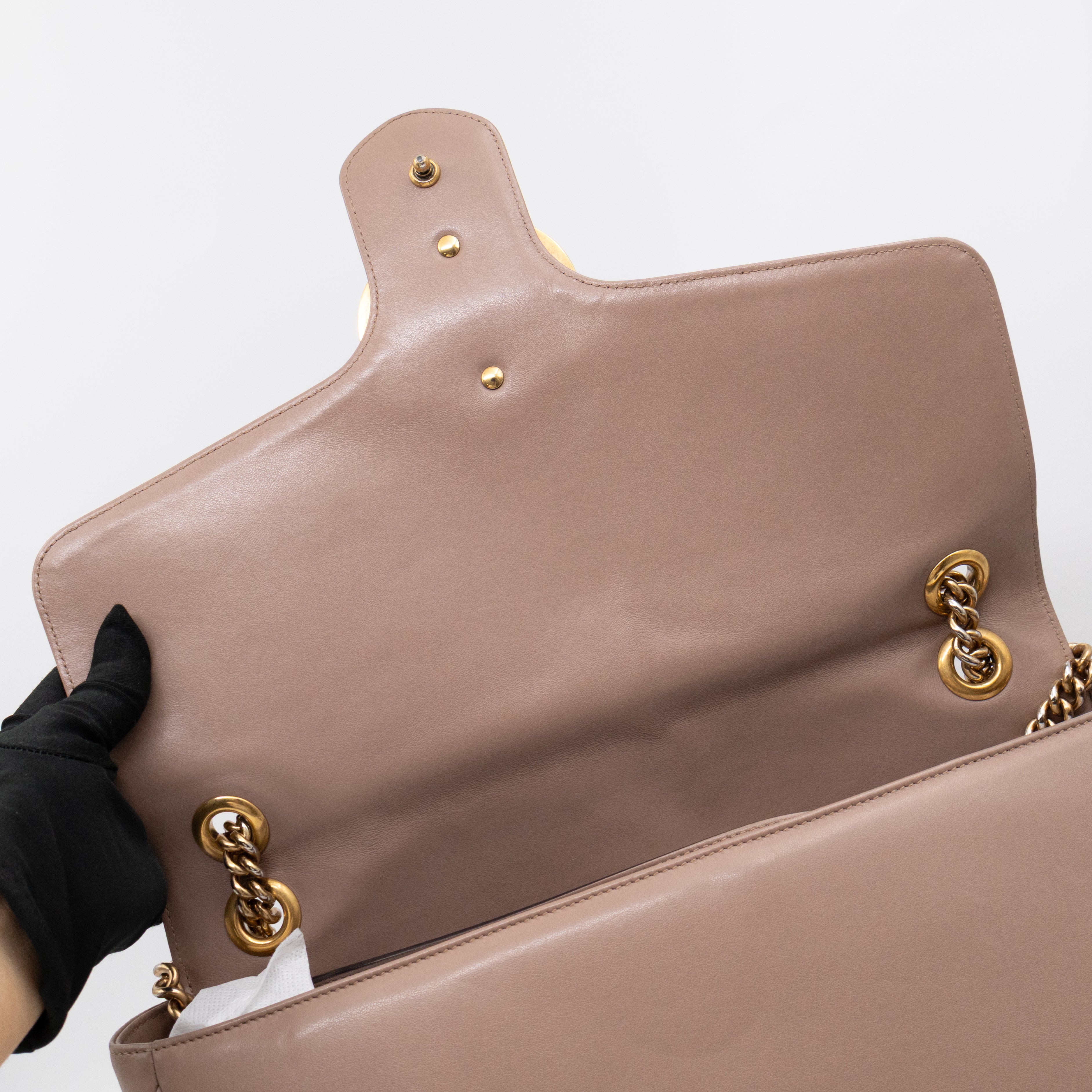 GG Marmont Large Flap Shoulder Bag Beige Leather