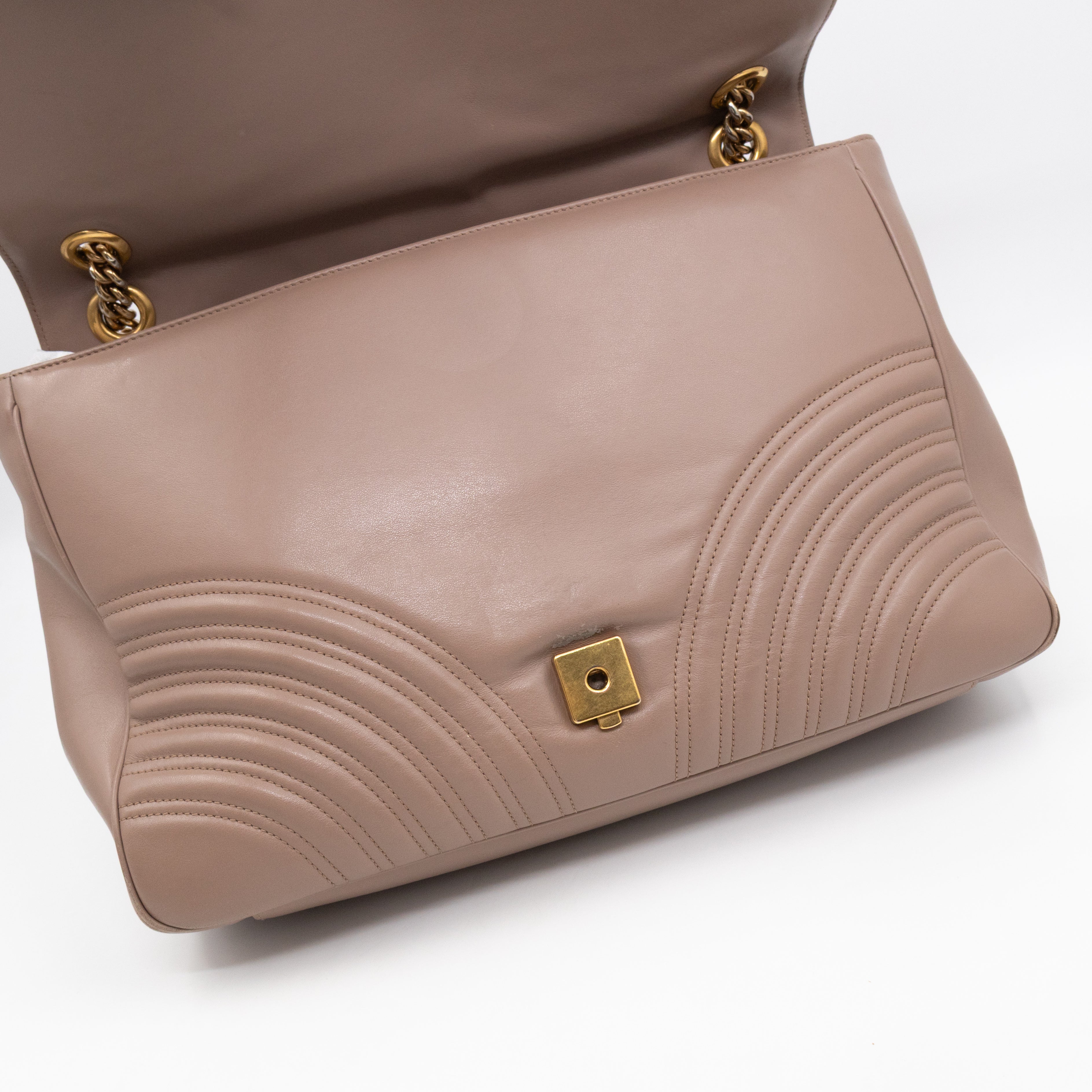 GG Marmont Large Flap Shoulder Bag Beige Leather